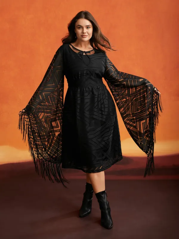 Stretch Fabric Bell Sleeves Midi Dress sold by Bloomchic