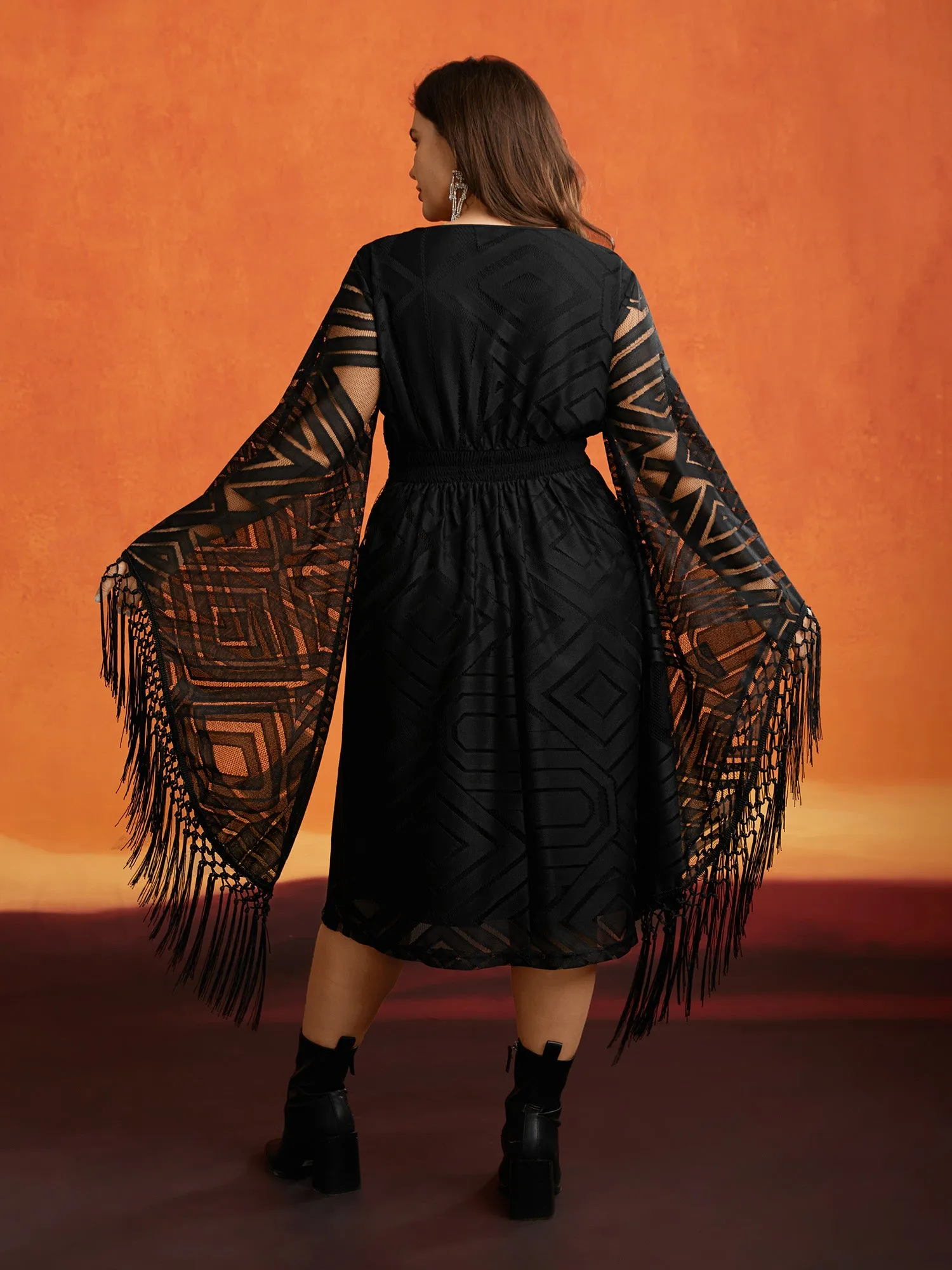Stretch Fabric Bell Sleeves Midi Dress sold by Bloomchic product image thumbnail 3