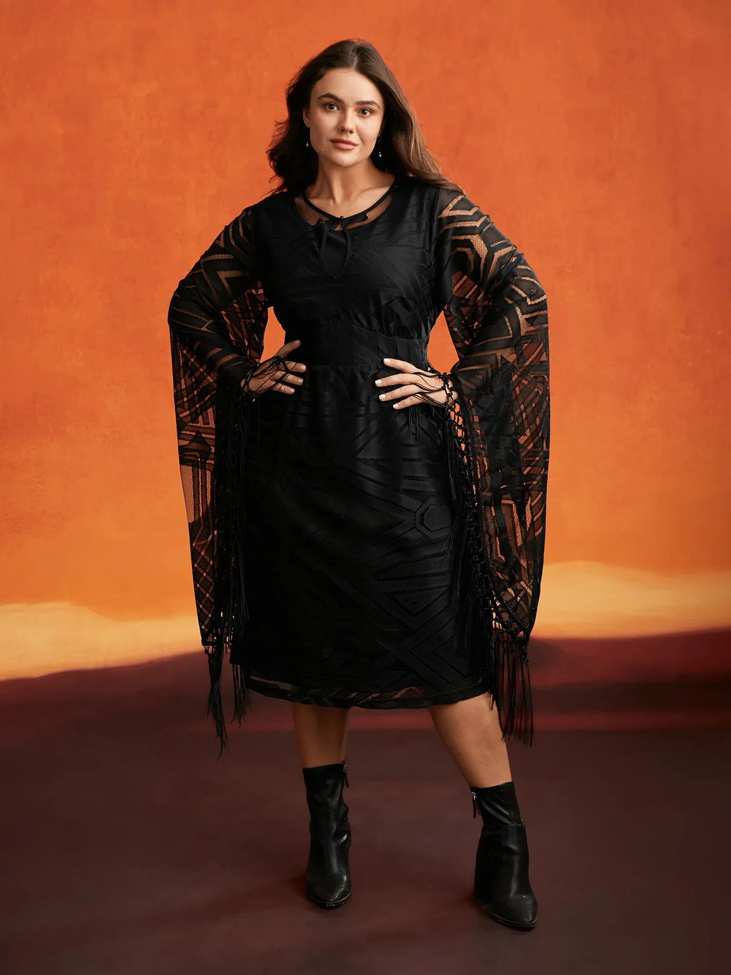 Stretch Fabric Bell Sleeves Midi Dress sold by Bloomchic product image thumbnail 2