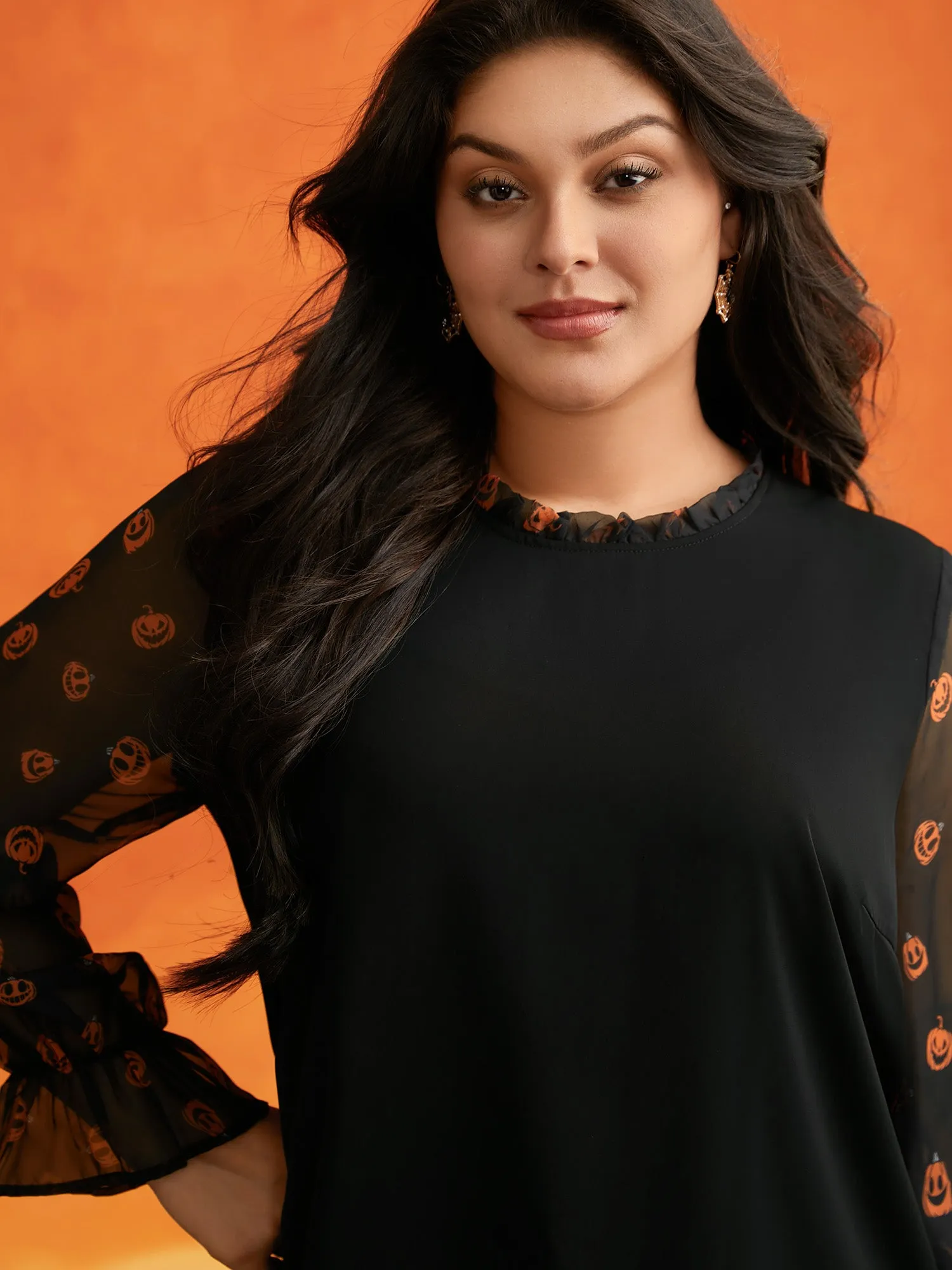 Pumpkin Patchwork Printed Sleeves Blouse sold by Bloomchic product image thumbnail 3