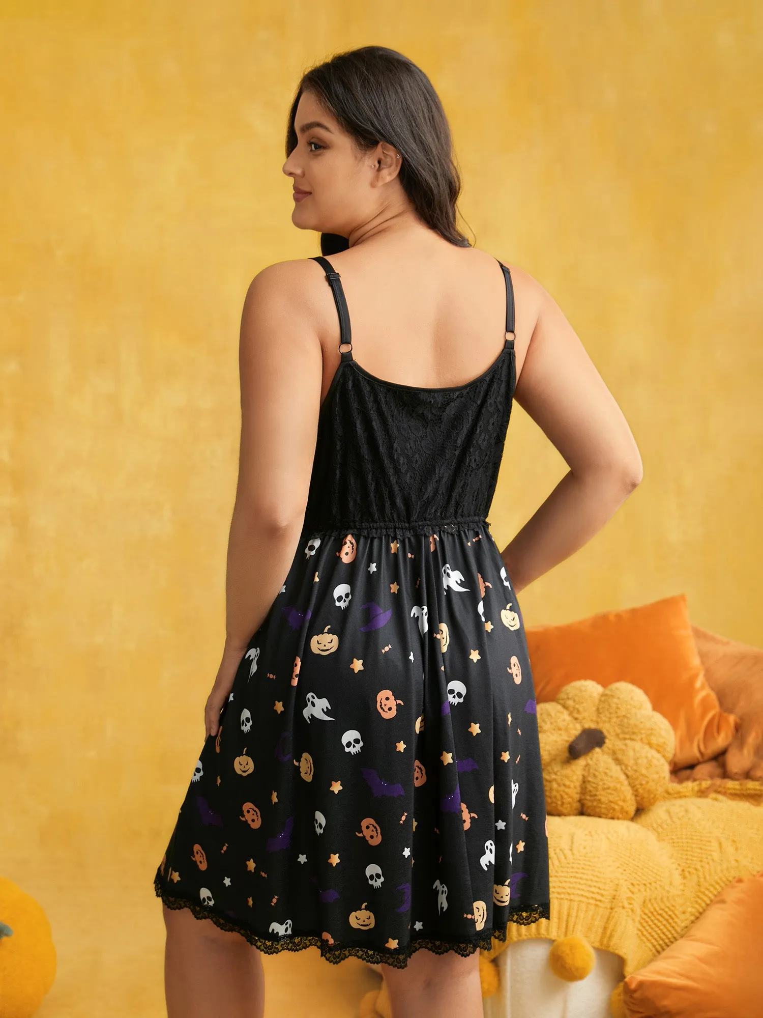 Lace Pumpkin Printed Bust-Defining Mini Dress sold by Bloomchic product image thumbnail 4