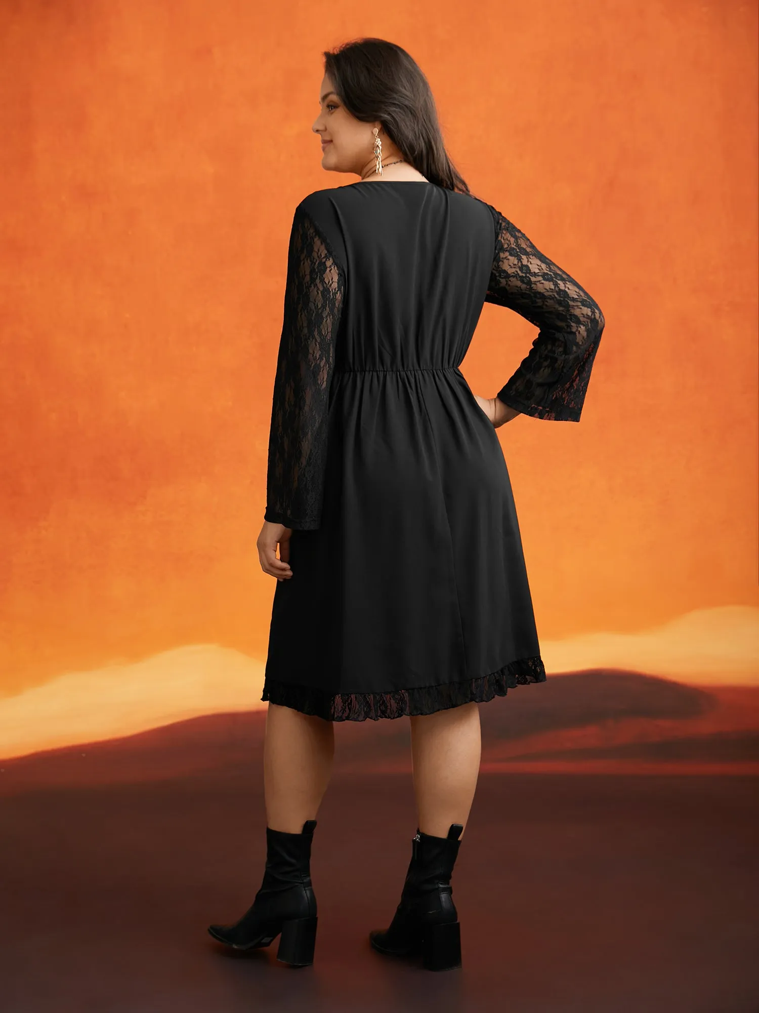 Spellbound Lace Sleeves Square Neckline Midi Dress sold by Bloomchic product image thumbnail 4