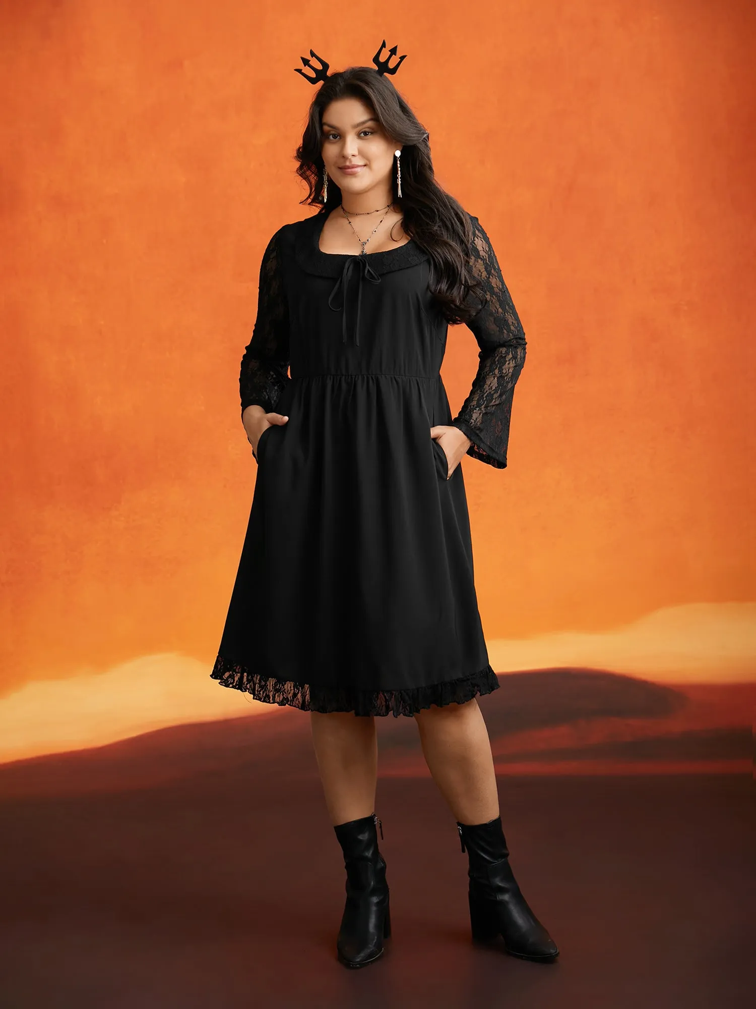 Spellbound Lace Sleeves Square Neckline Midi Dress sold by Bloomchic product image thumbnail 3
