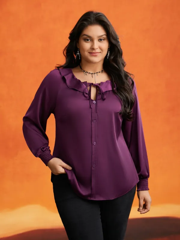 Regal Lotus Neckline Cuff Sleeves Blouse sold by Bloomchic