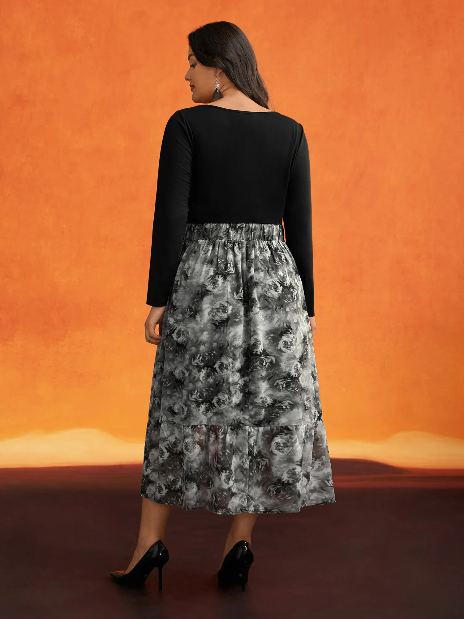 Knitted Chiffon Blend Adjustable Waist Midi Dress sold by Bloomchic product image thumbnail 4