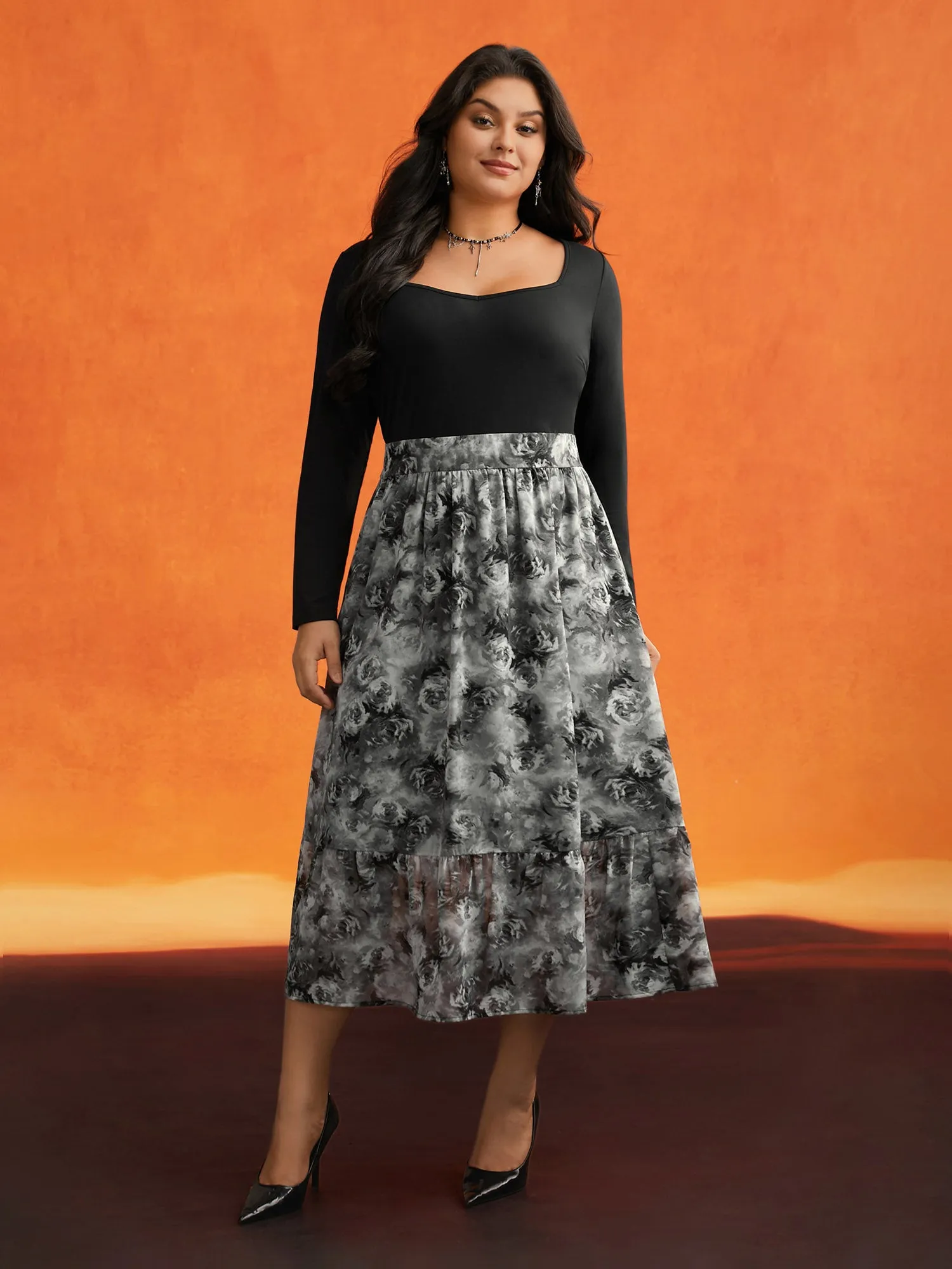 Knitted Chiffon Blend Adjustable Waist Midi Dress sold by Bloomchic product image thumbnail 3