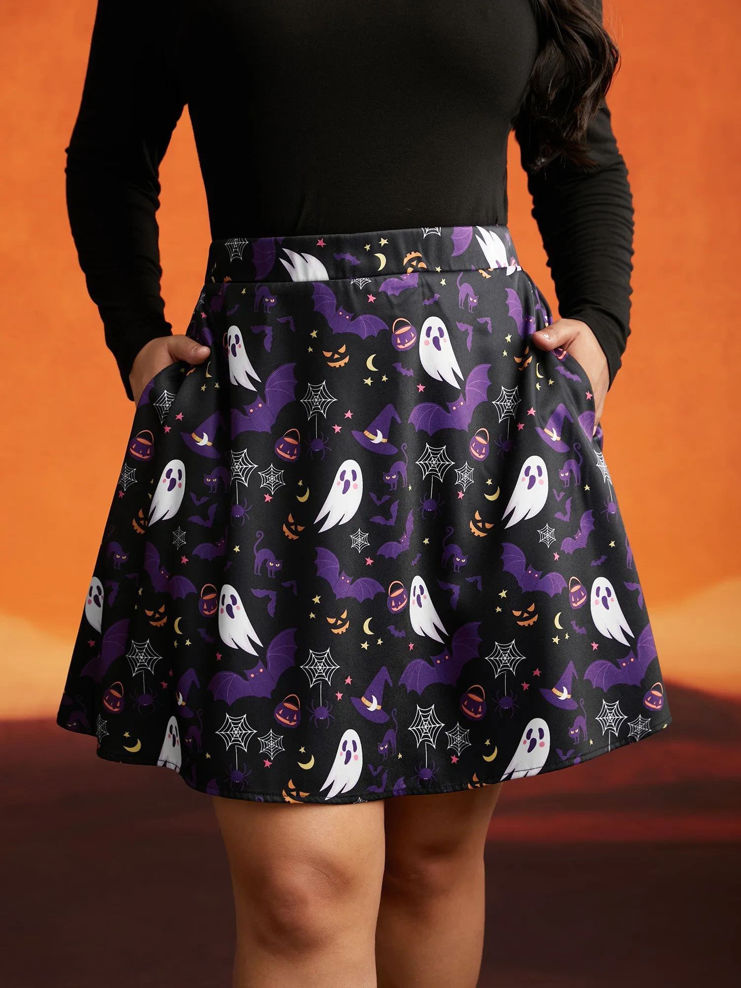 Spooky Ghost Printed A-Line Mini Skirt sold by Bloomchic