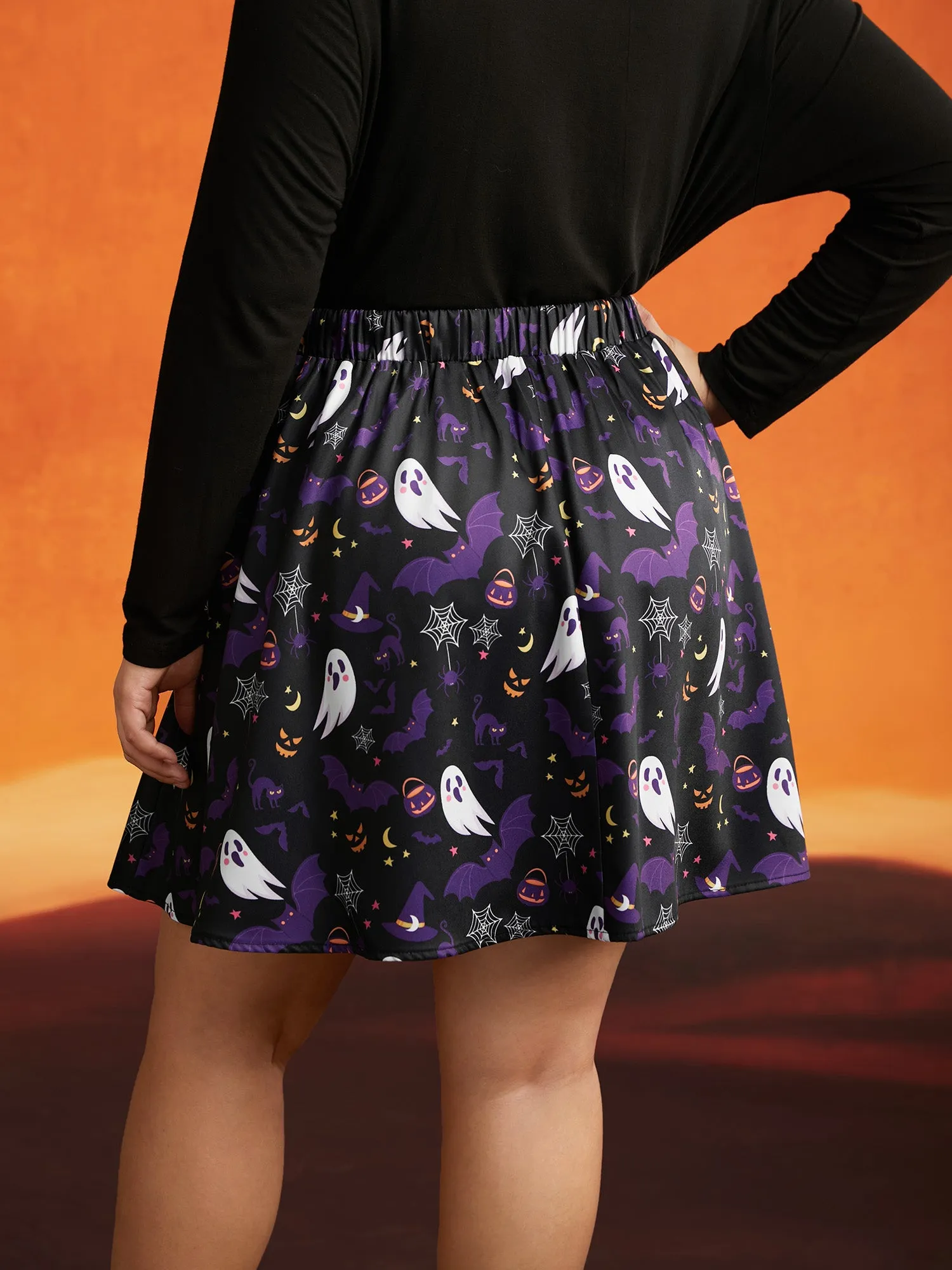 Spooky Ghost Printed A-Line Mini Skirt sold by Bloomchic product image thumbnail 3