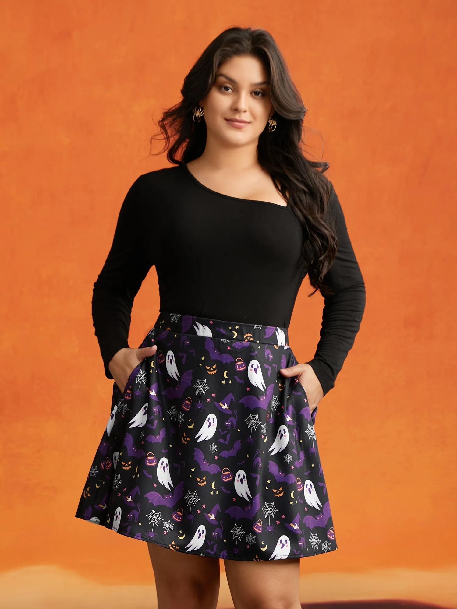 Spooky Ghost Printed A-Line Mini Skirt sold by Bloomchic product image thumbnail 4