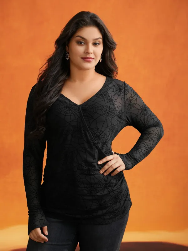 Spider Web Mesh V-Neck T-shirt sold by Bloomchic