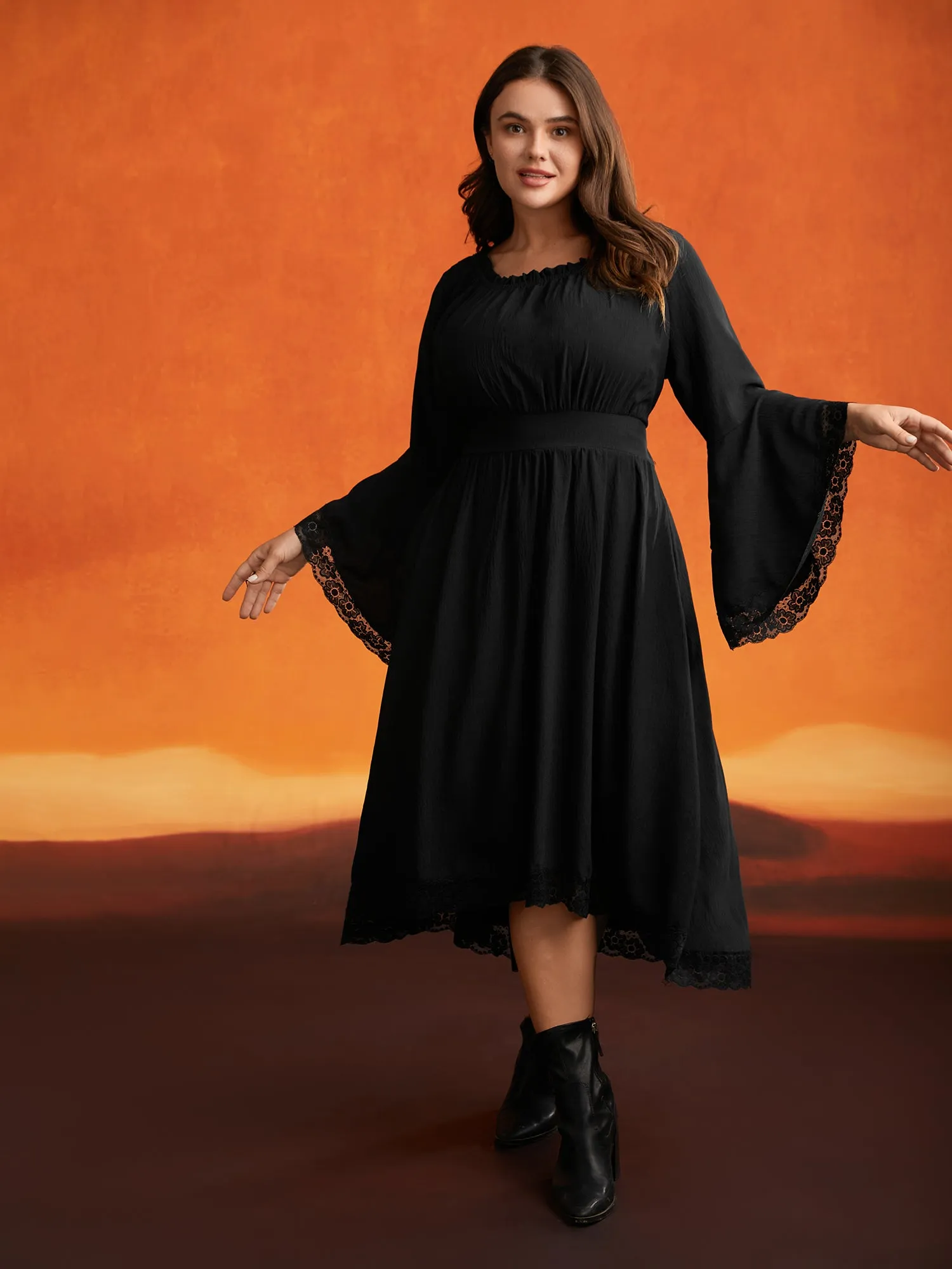 Gothic Inspired Lotus Sleeves Midi Dress sold by Bloomchic product image thumbnail 2