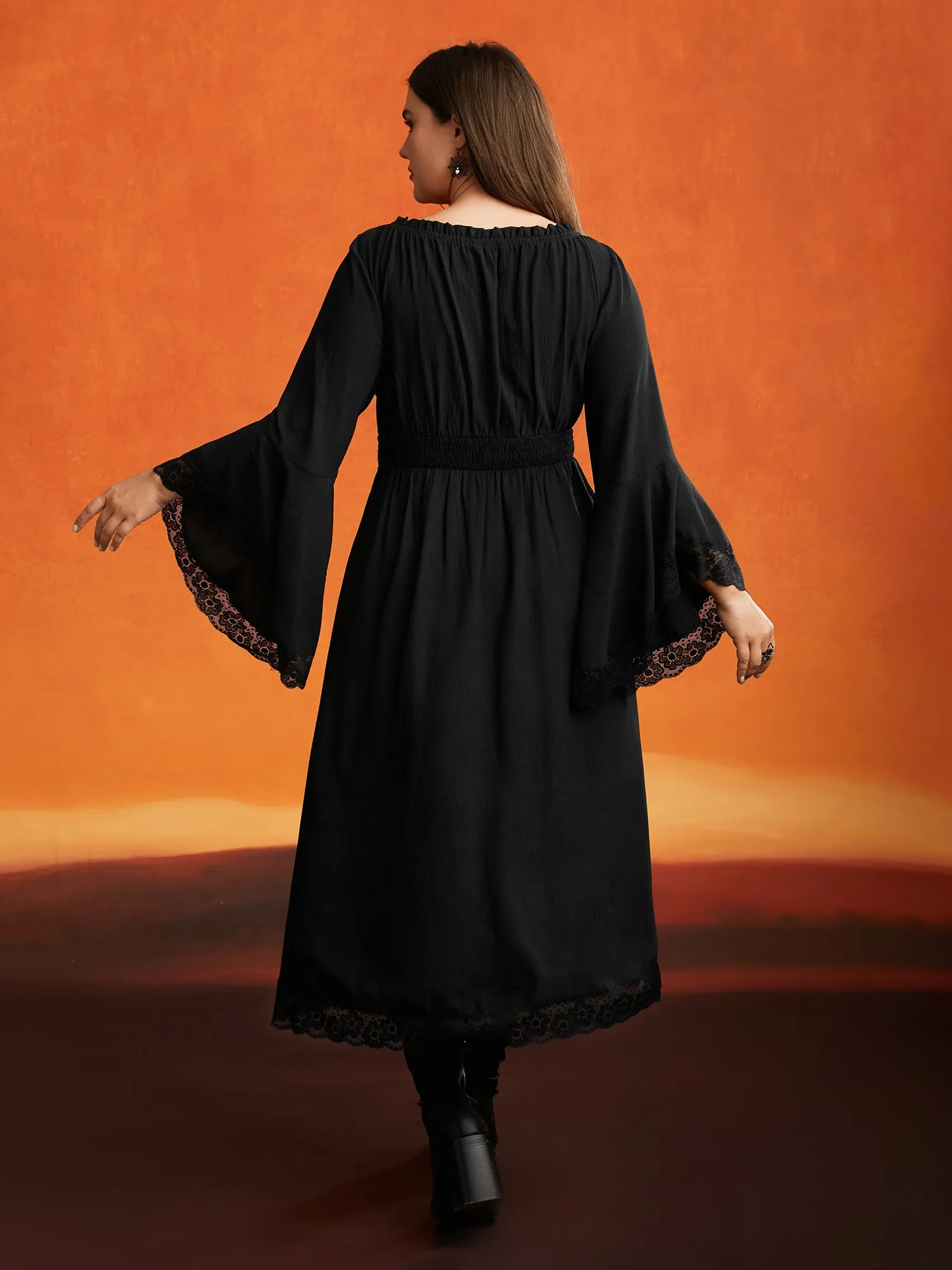 Gothic Inspired Lotus Sleeves Midi Dress sold by Bloomchic product image thumbnail 4