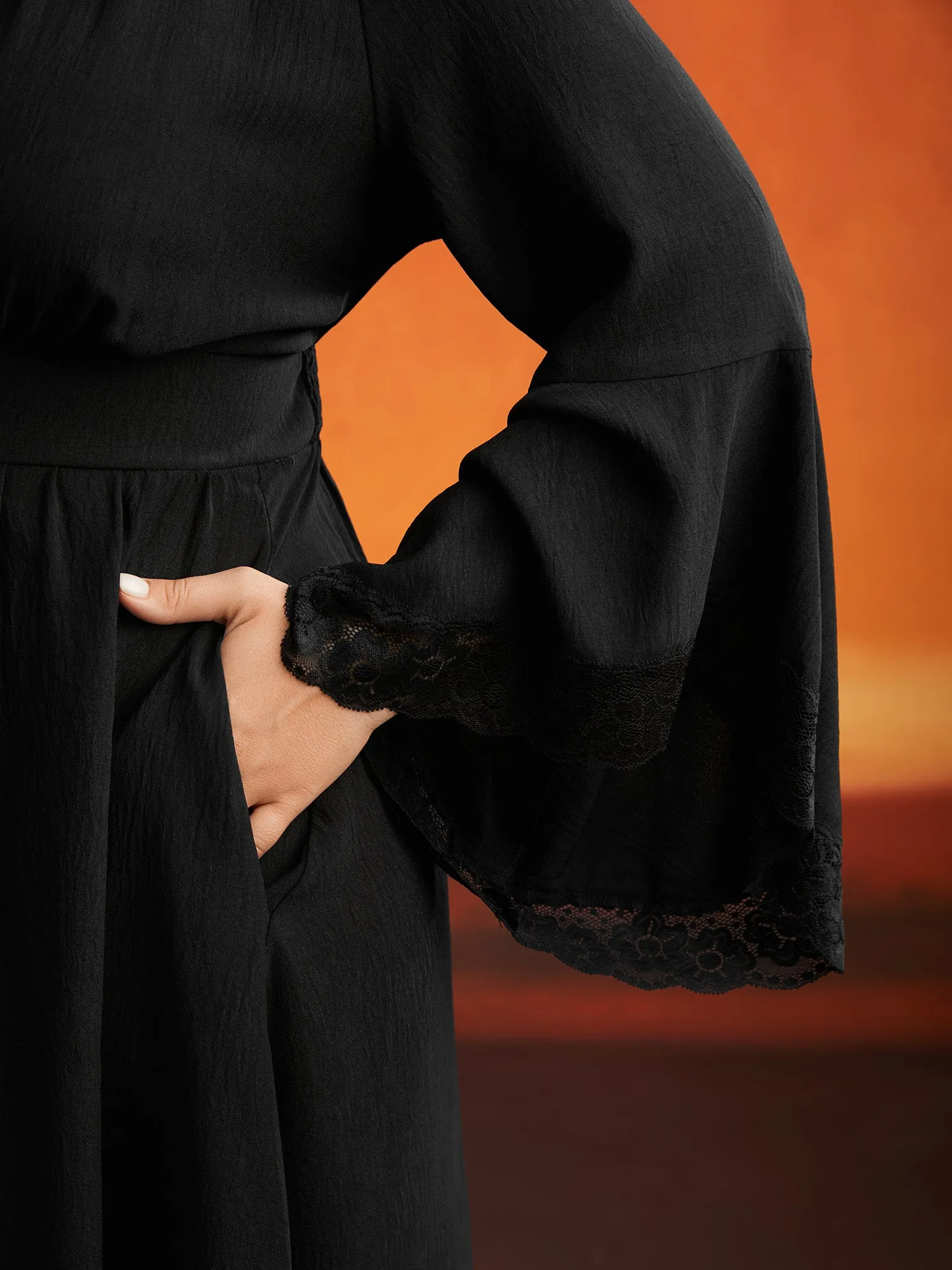 Gothic Inspired Lotus Sleeves Midi Dress sold by Bloomchic product image thumbnail 3