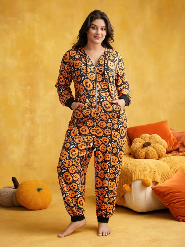 Pumpkin Printed Knit Romper sold by Bloomchic