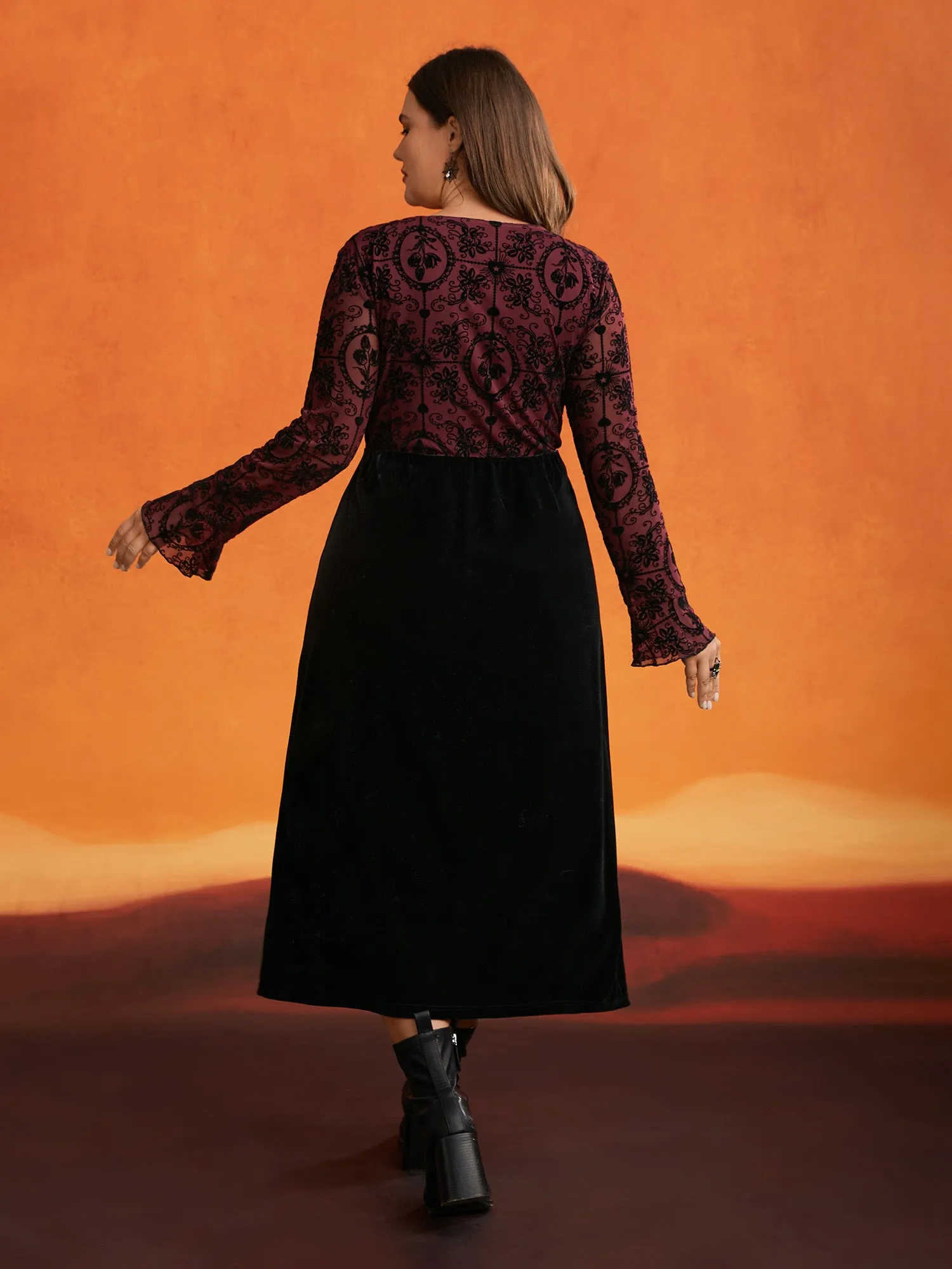 Gothic Flocked Mesh Midi Dress sold by Bloomchic product image thumbnail 4