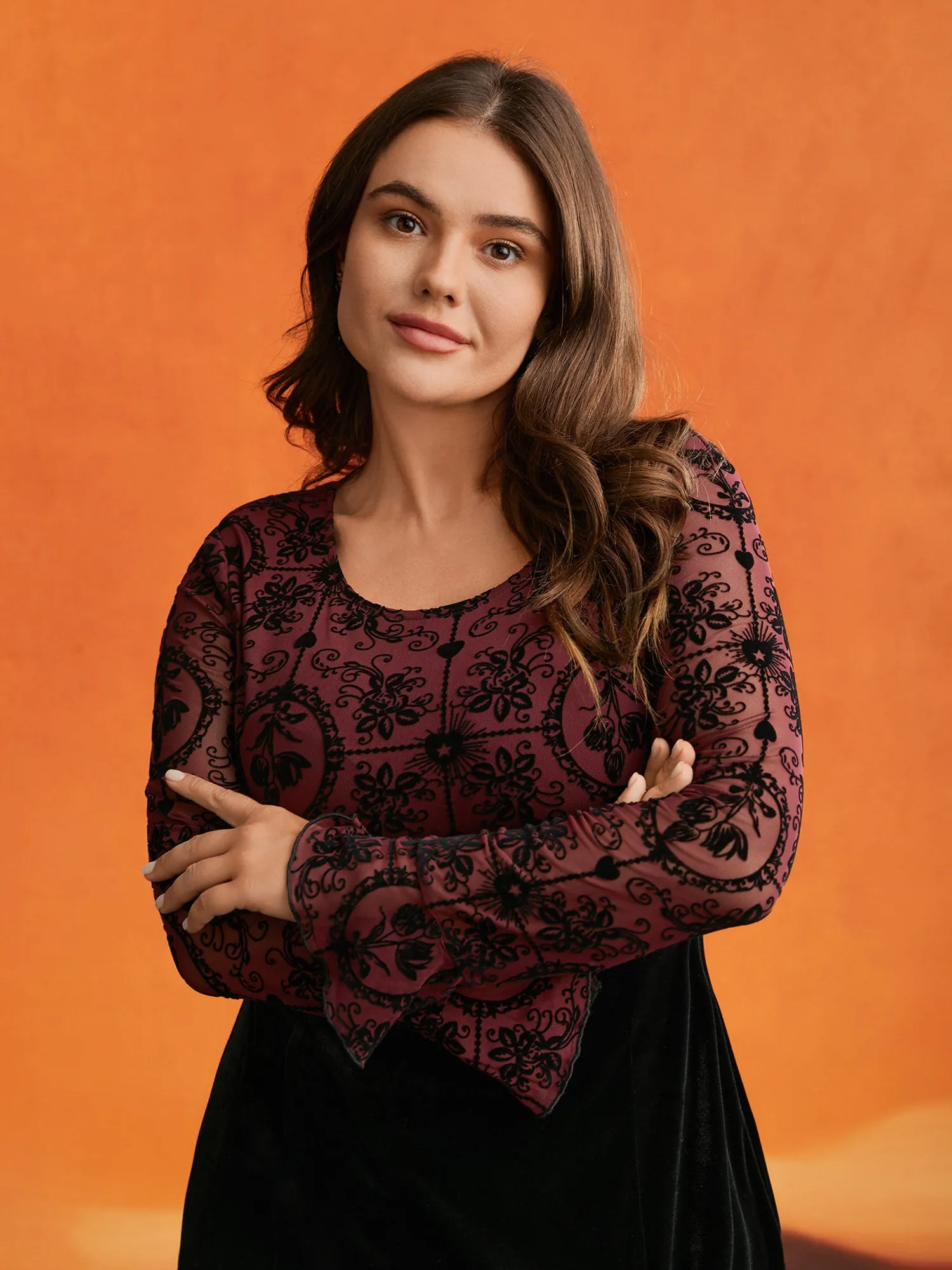 Gothic Flocked Mesh Midi Dress sold by Bloomchic product image thumbnail 3