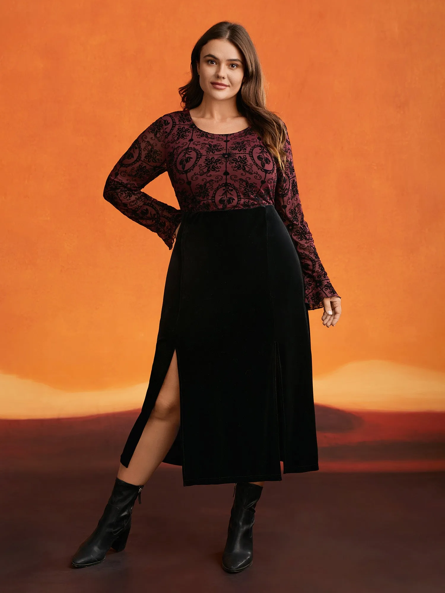 Gothic Flocked Mesh Midi Dress sold by Bloomchic