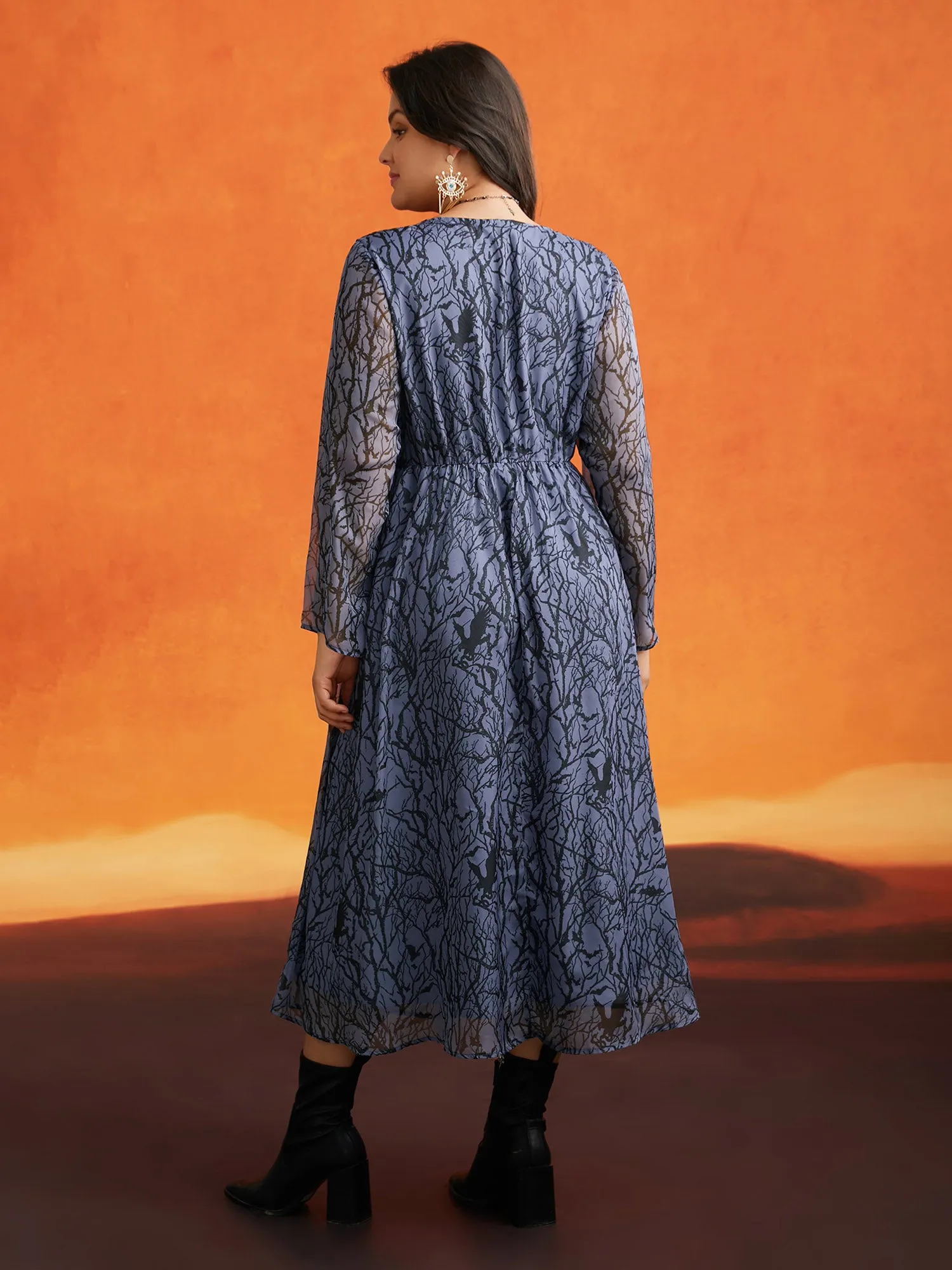 Twilight Vines And Ruffle Neckline Midi Dress sold by Bloomchic product image thumbnail 4