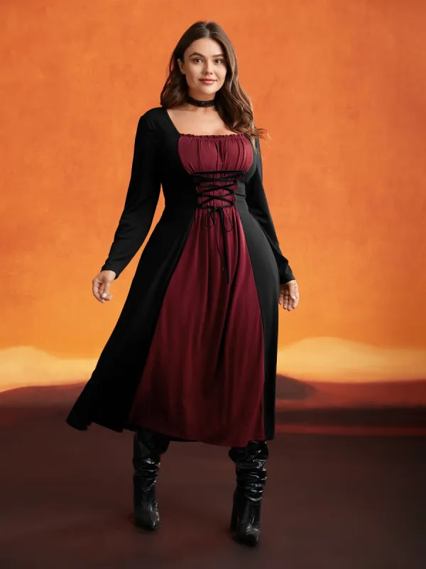 Stretchy Knit Adjustable Tie Frill Trim Midi Dress sold by Bloomchic