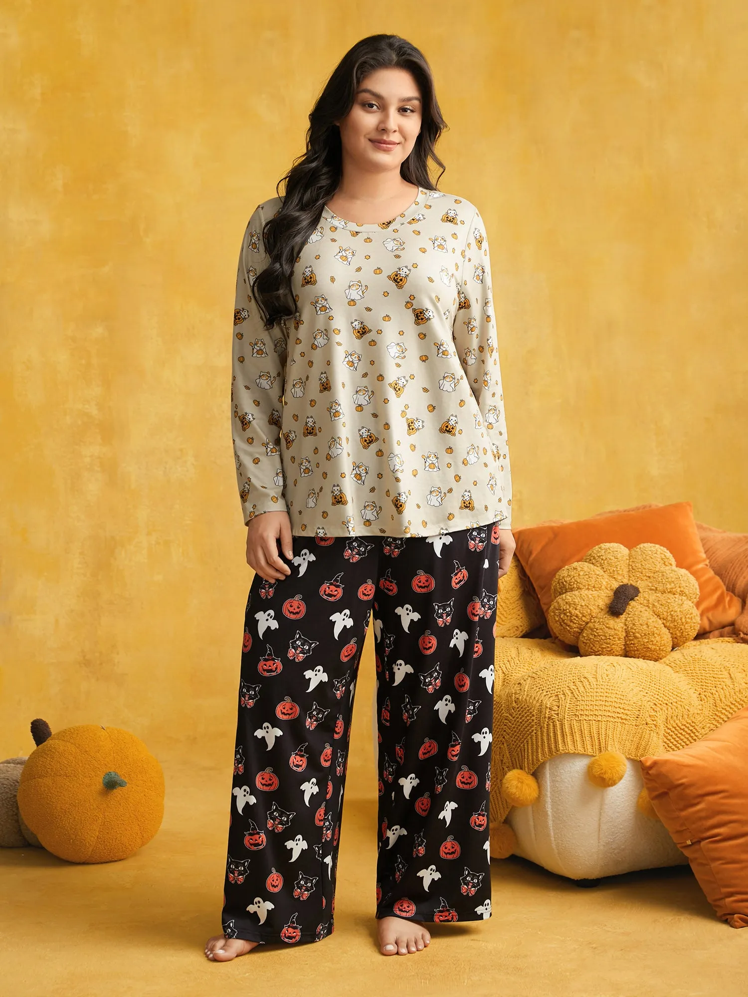 Silly Cat Printed Crew Neck Lounge Top sold by Bloomchic product image thumbnail 2