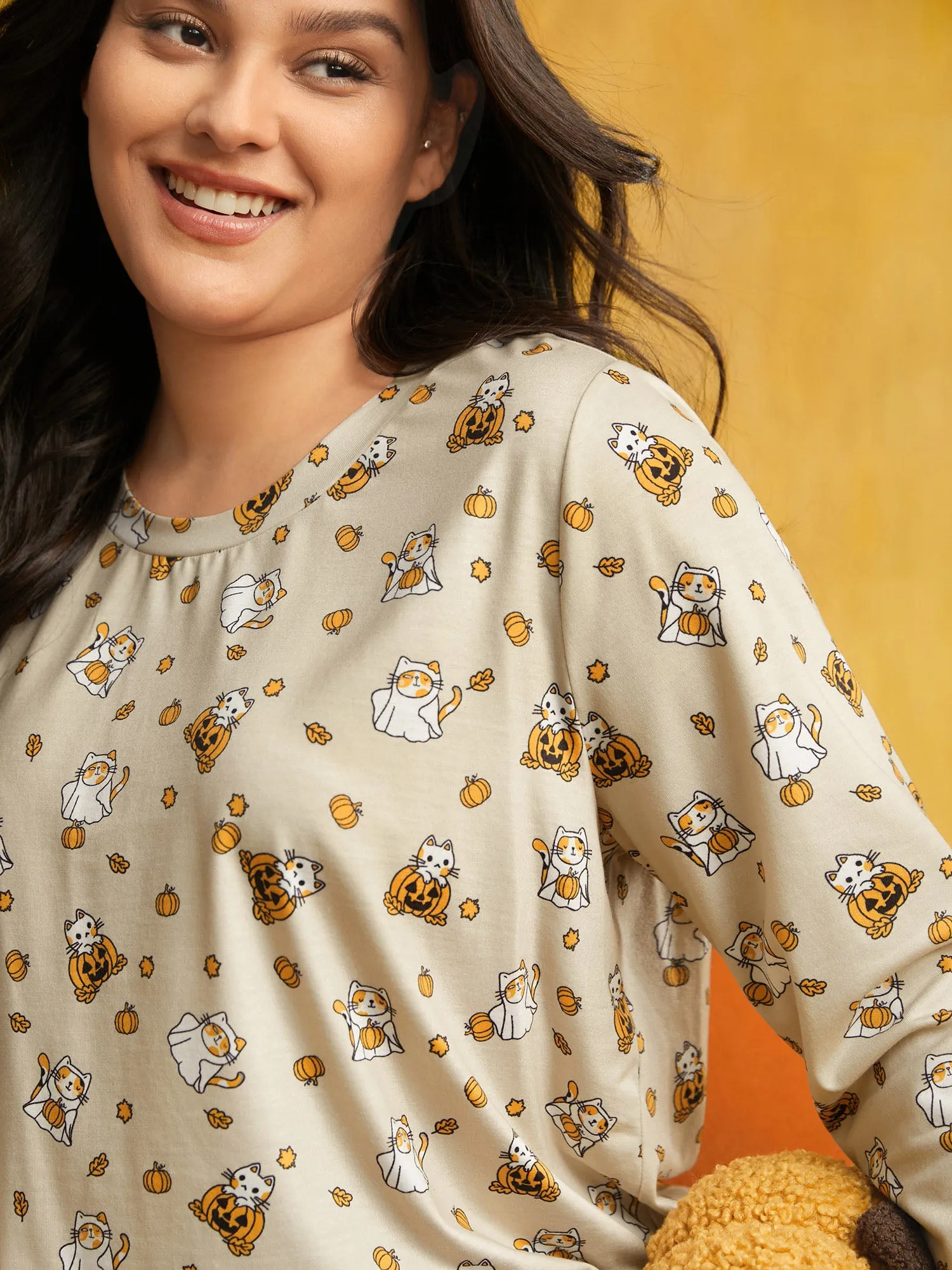 Silly Cat Printed Crew Neck Lounge Top sold by Bloomchic product image thumbnail 3