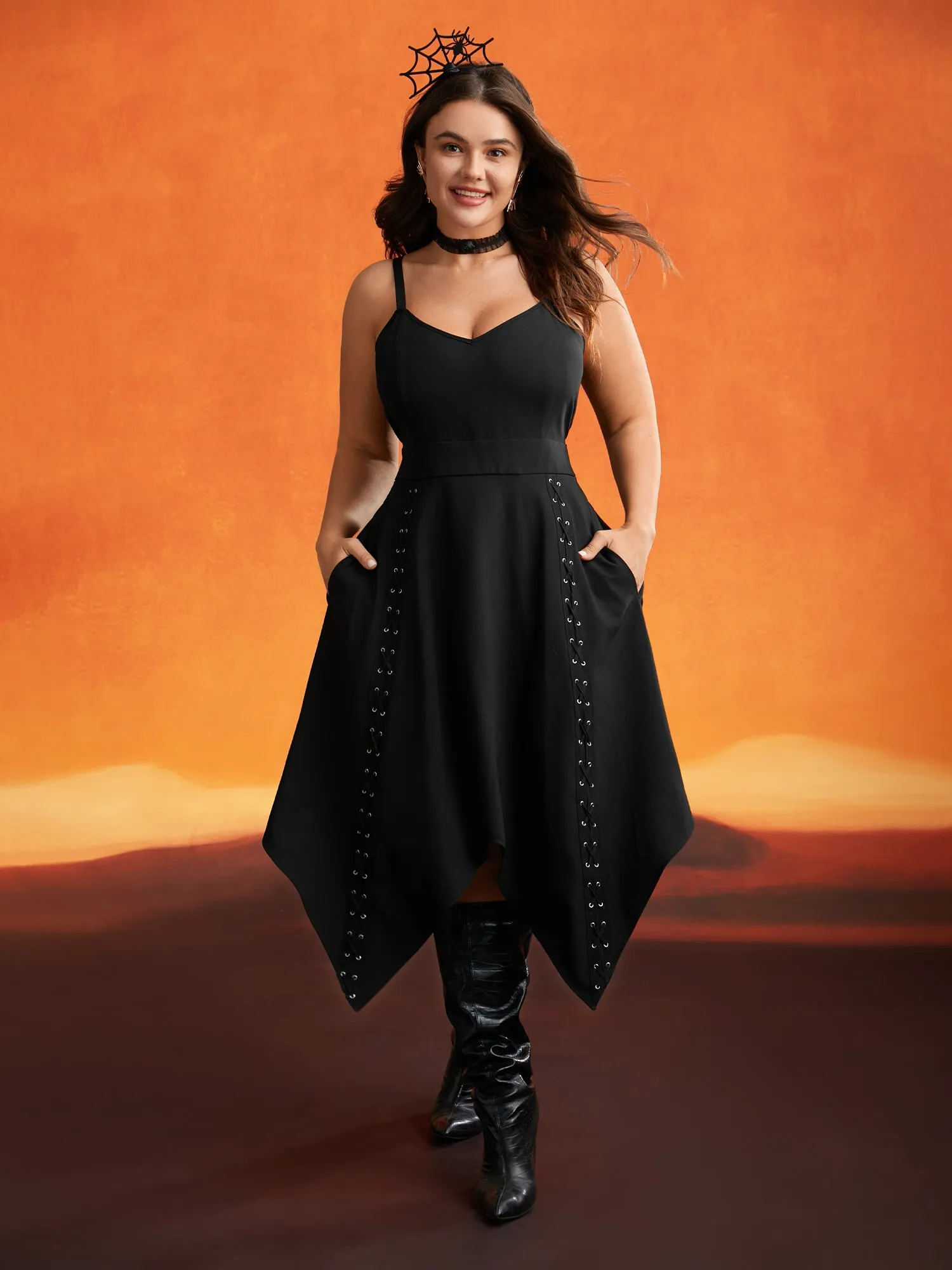 Mystic Irregular Lace Up Midi Dress sold by Bloomchic