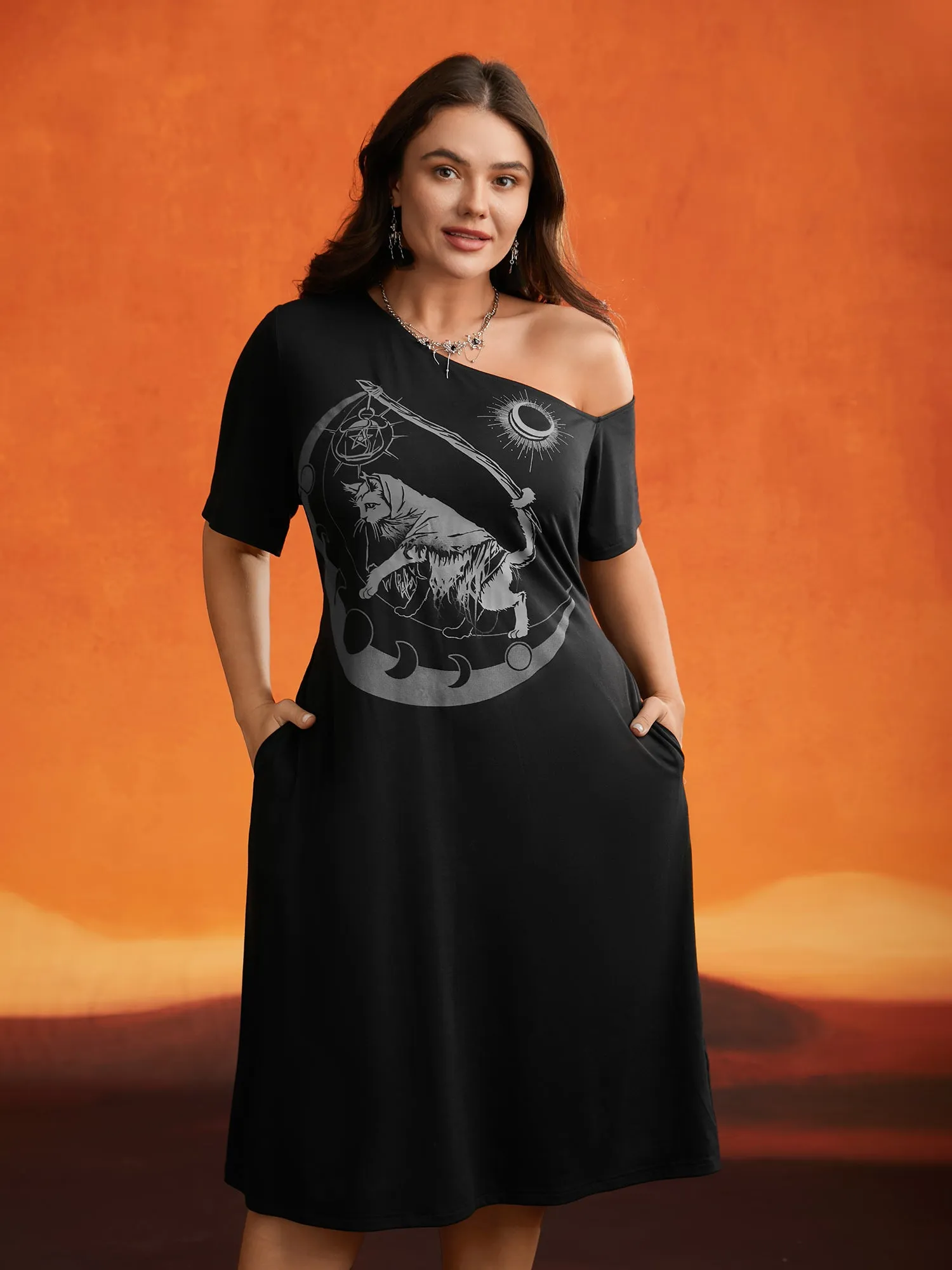 Stretch Fabric Off-Shoulder Dark Tarot Dress sold by Bloomchic