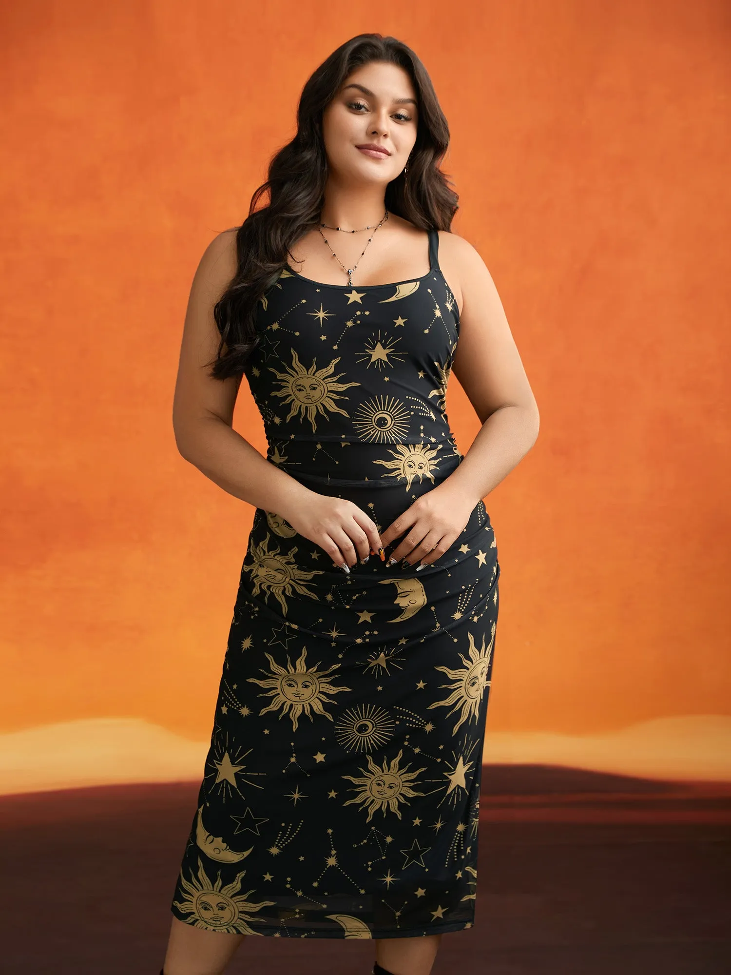 Cami Starry Mesh Chiffon Midi Dress sold by Bloomchic