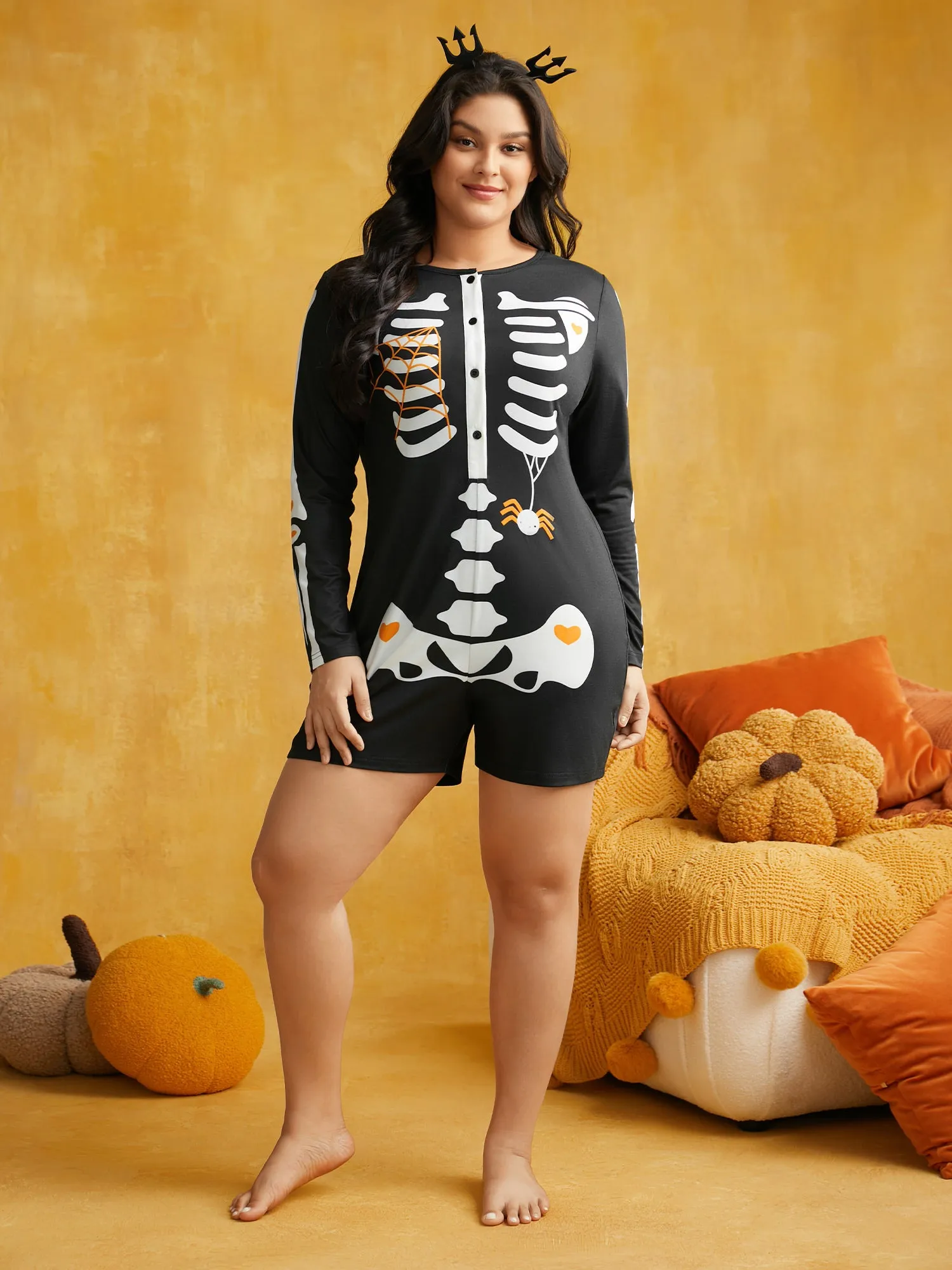 Bone Chilling Skeletal Placket Sleep Jumpsuit sold by Bloomchic product image thumbnail 2