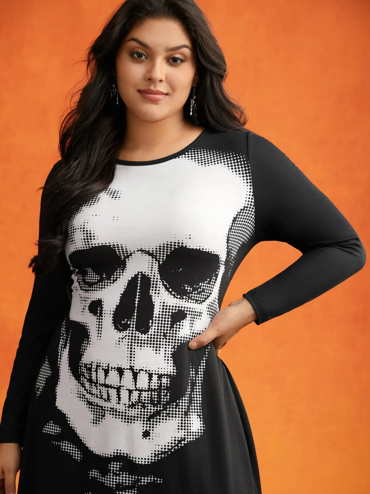 Stretchy Skull Knit Printed Midi Dress sold by Bloomchic product image thumbnail 4