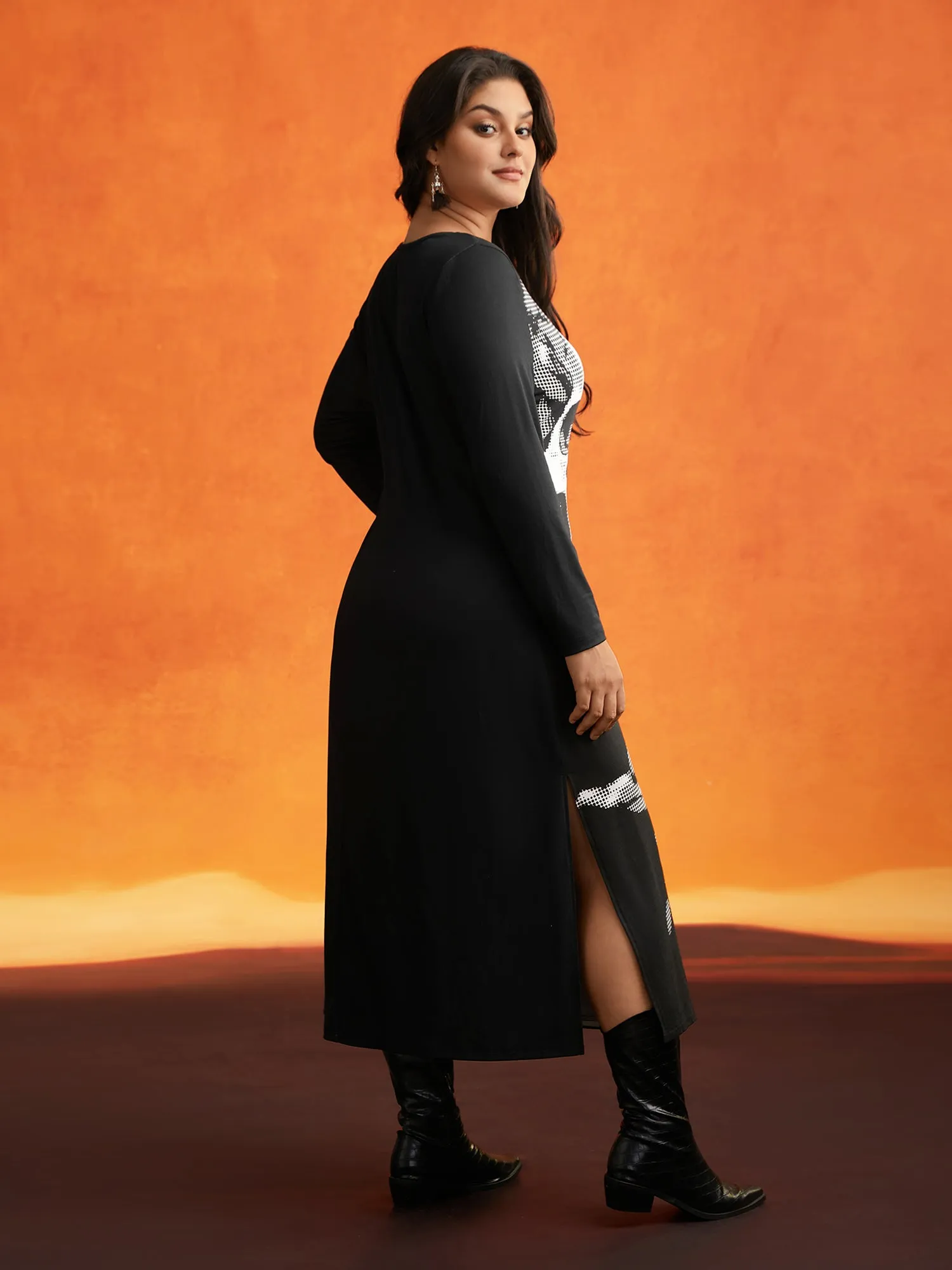 Stretchy Skull Knit Printed Midi Dress sold by Bloomchic product image thumbnail 3