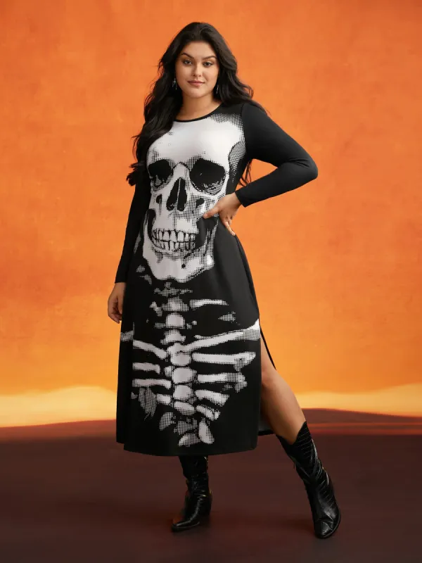 Stretchy Skull Knit Printed Midi Dress sold by Bloomchic