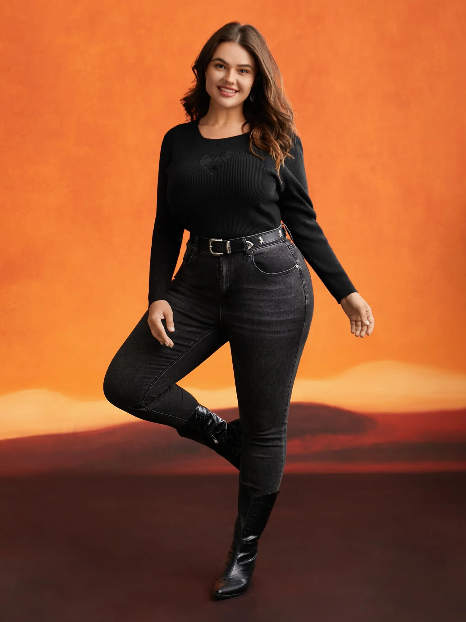 Supersoft Essentials Webbed Sheer Heart Slim-fit Pullover sold by Bloomchic product image thumbnail 4