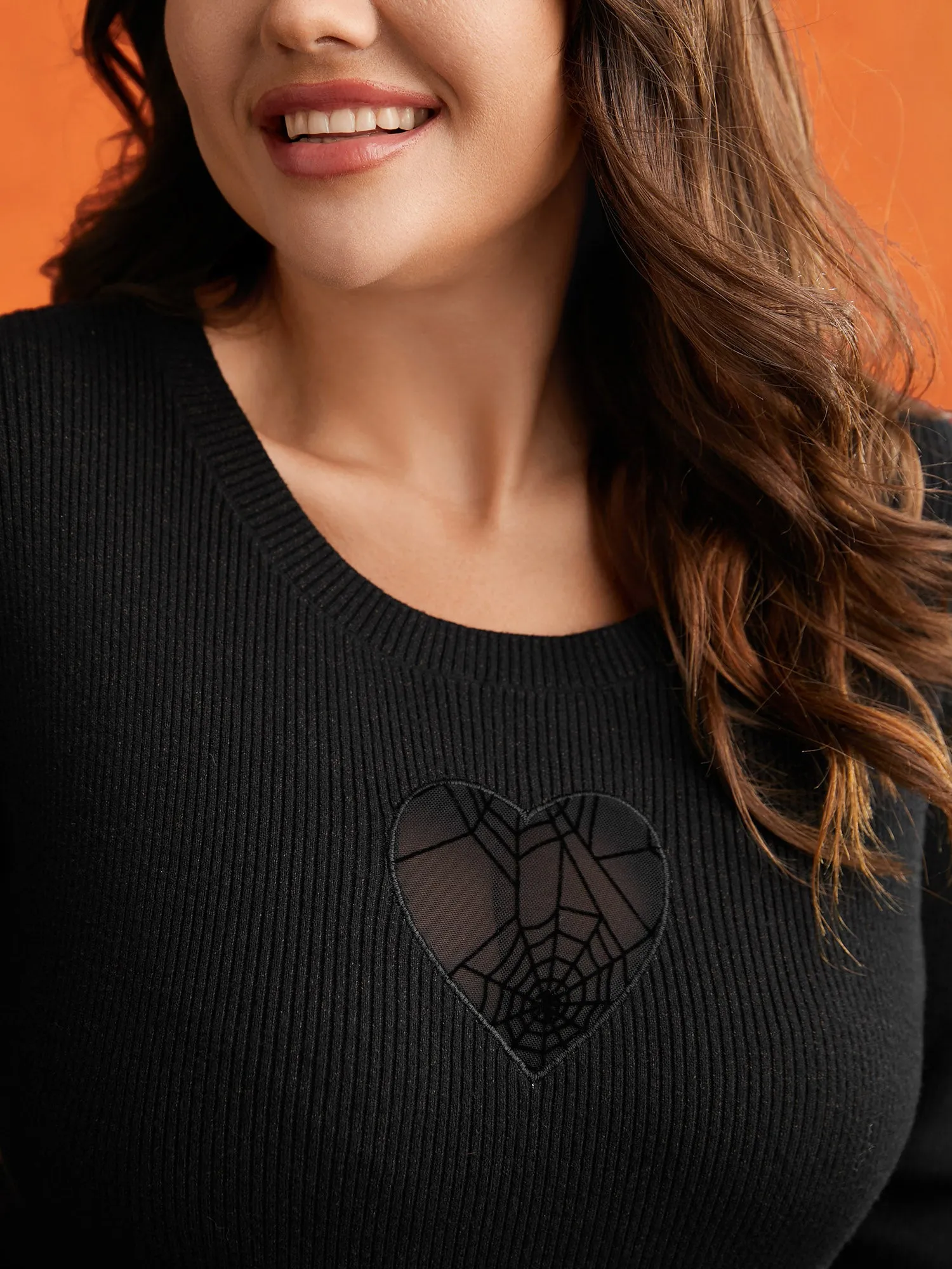Supersoft Essentials Webbed Sheer Heart Slim-fit Pullover sold by Bloomchic