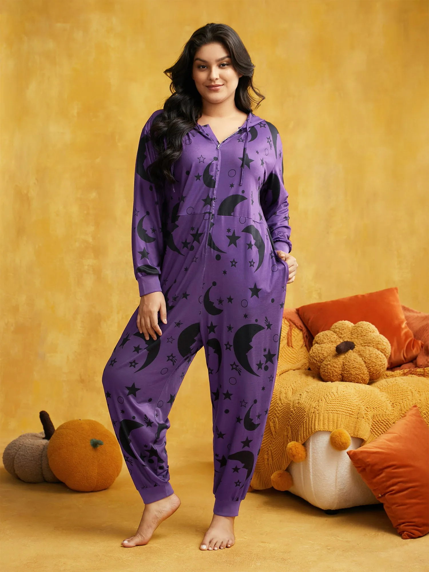 Celestial Printed Hooded Sleep Jumpsuit sold by Bloomchic