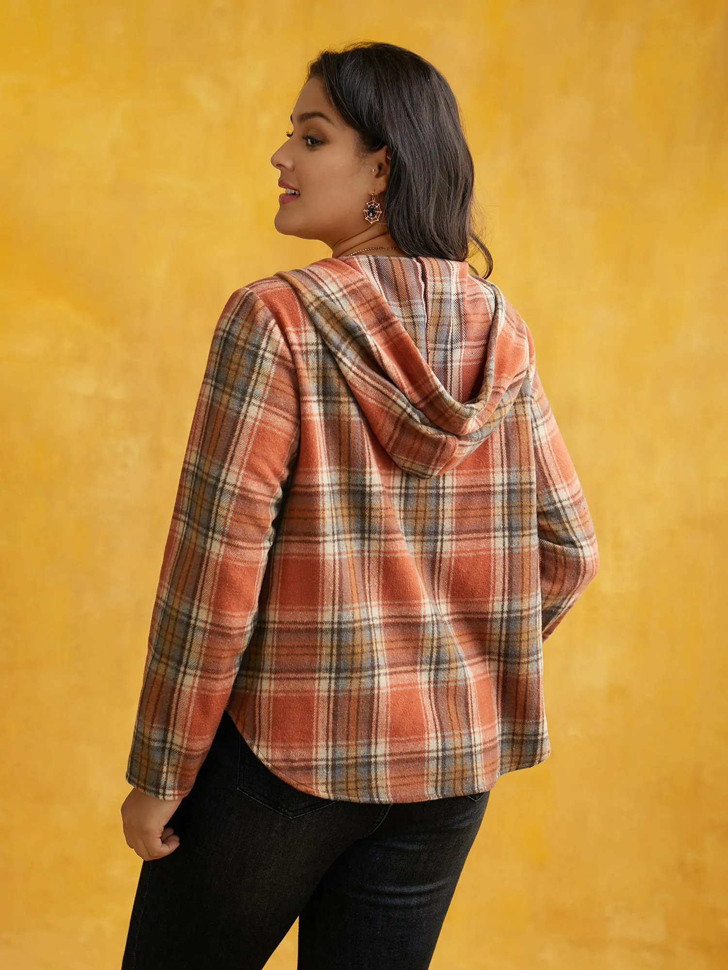 Brushed Fabric Plaid Hooded Sweatshirt sold by Bloomchic product image thumbnail 4