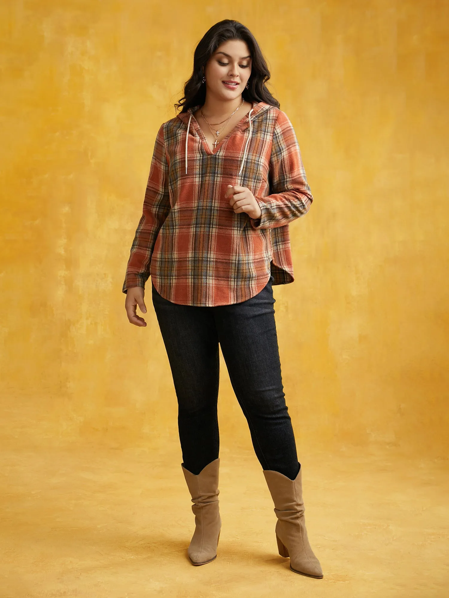Brushed Fabric Plaid Hooded Sweatshirt sold by Bloomchic product image thumbnail 3