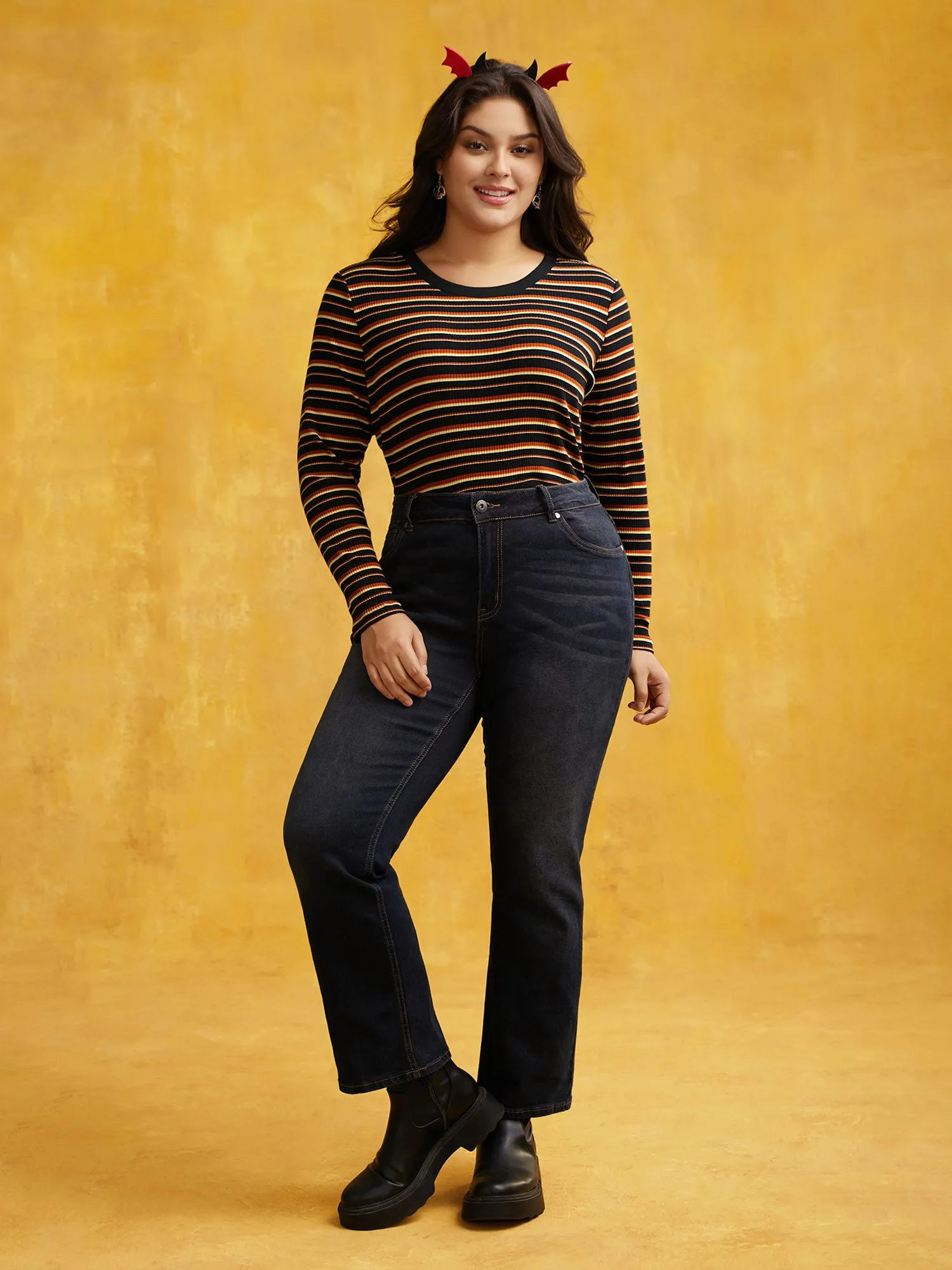 Striped Knit Crew Neck T-shirt sold by Bloomchic product image thumbnail 4