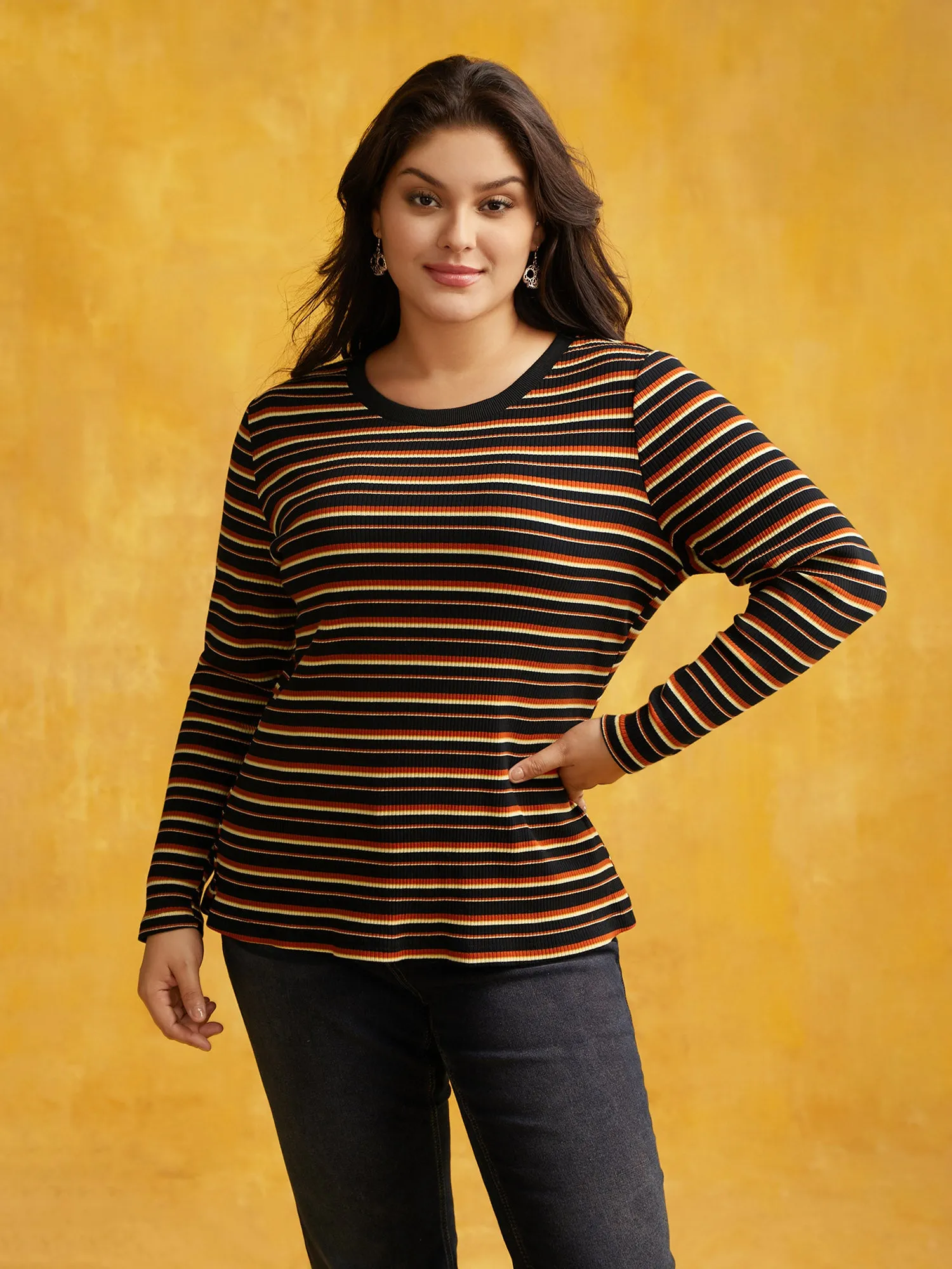 Striped Knit Crew Neck T-shirt sold by Bloomchic product image thumbnail 3