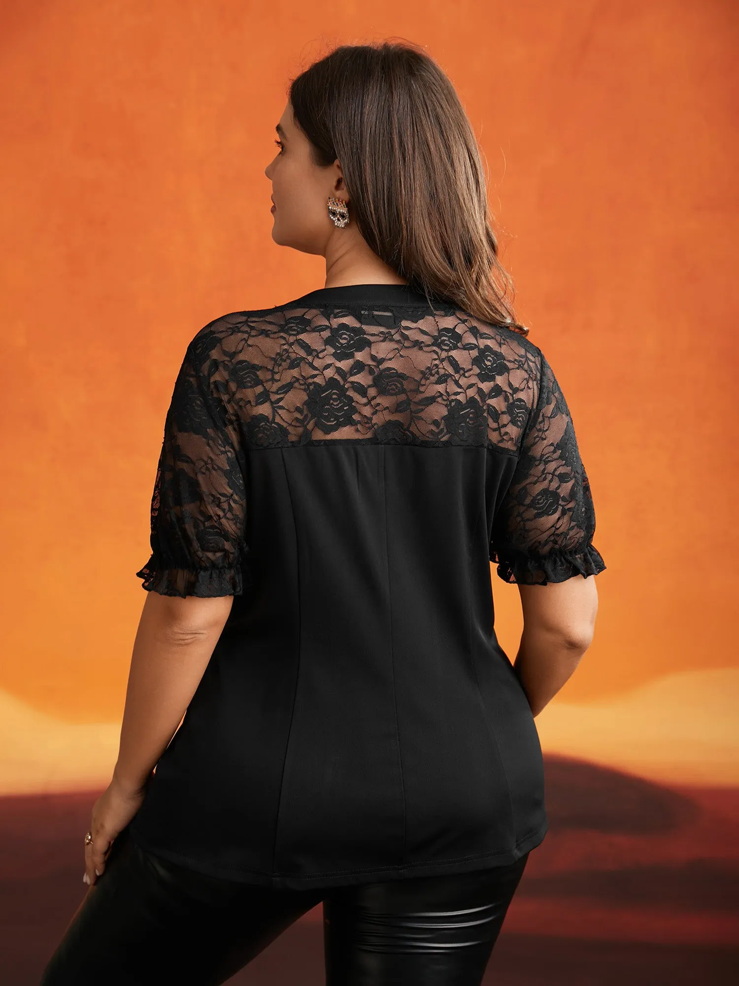 Lace Tie Cutout Neck Mesh Blouse sold by Bloomchic product image thumbnail 4