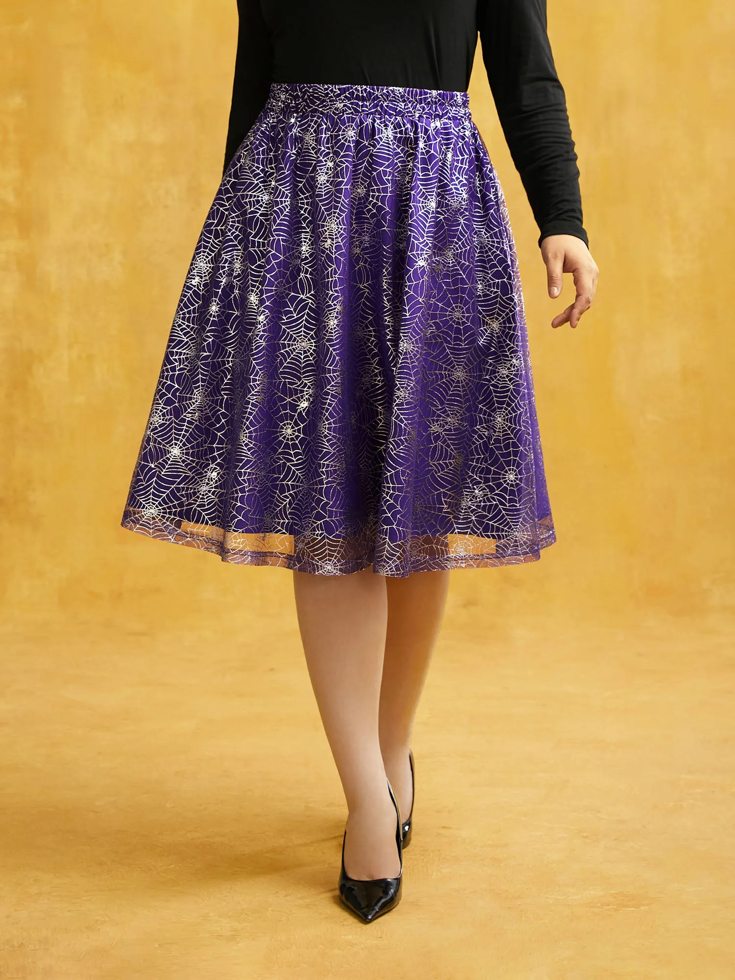 Spiderweb Printed A-line Skirt sold by Bloomchic