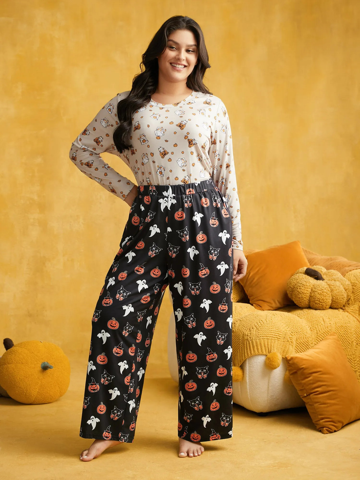 Pumpkin Ghost Printed Wide Leg Pants sold by Bloomchic product image thumbnail 3