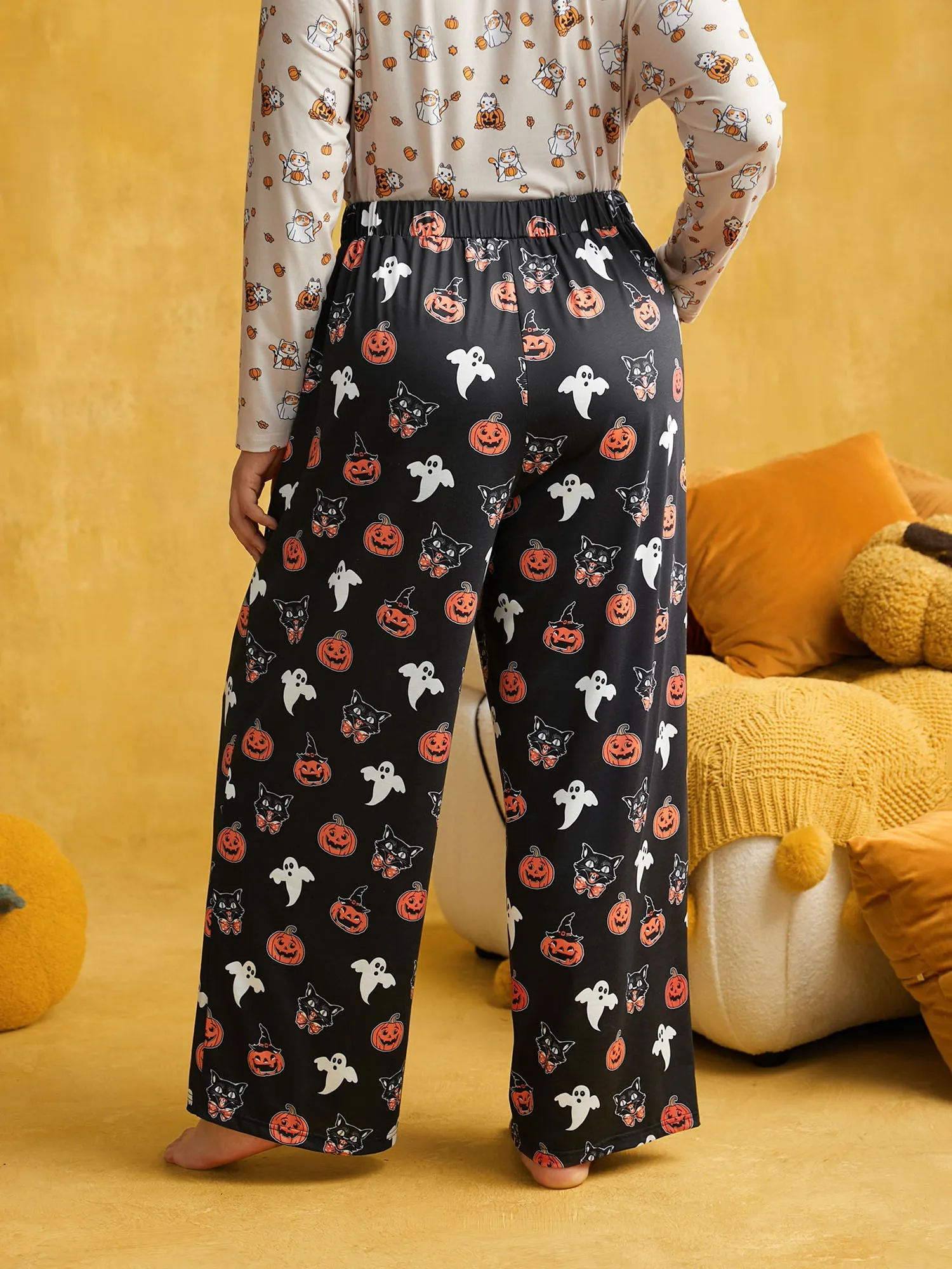 Pumpkin Ghost Printed Wide Leg Pants sold by Bloomchic product image thumbnail 2