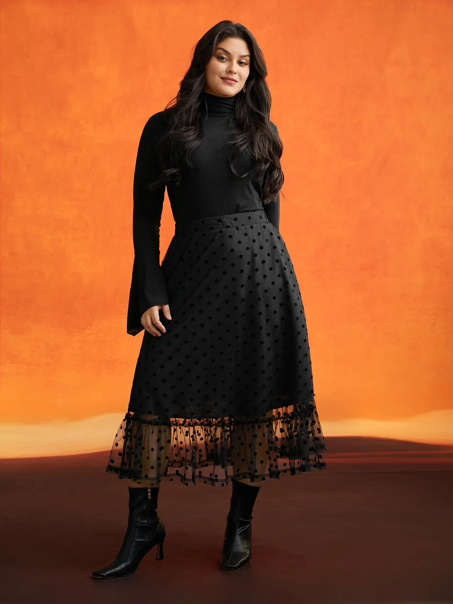 Polka Dot Textured A-Line Midi Skirt sold by Bloomchic product image thumbnail 2