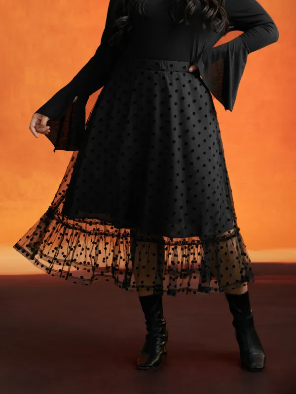 Polka Dot Textured A-Line Midi Skirt sold by Bloomchic