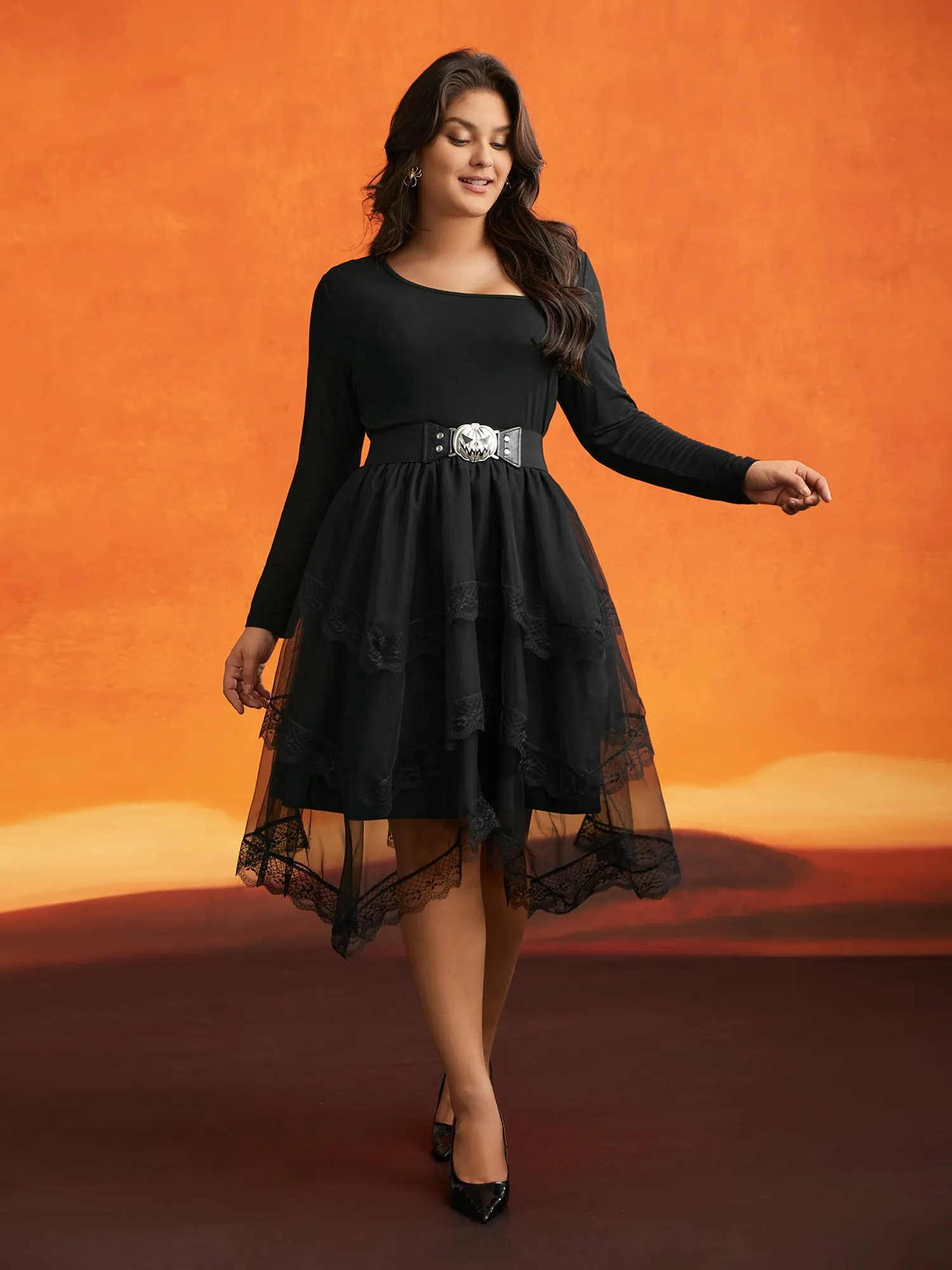 Gothic Laced Asymmetrical Hemline Skirt sold by Bloomchic