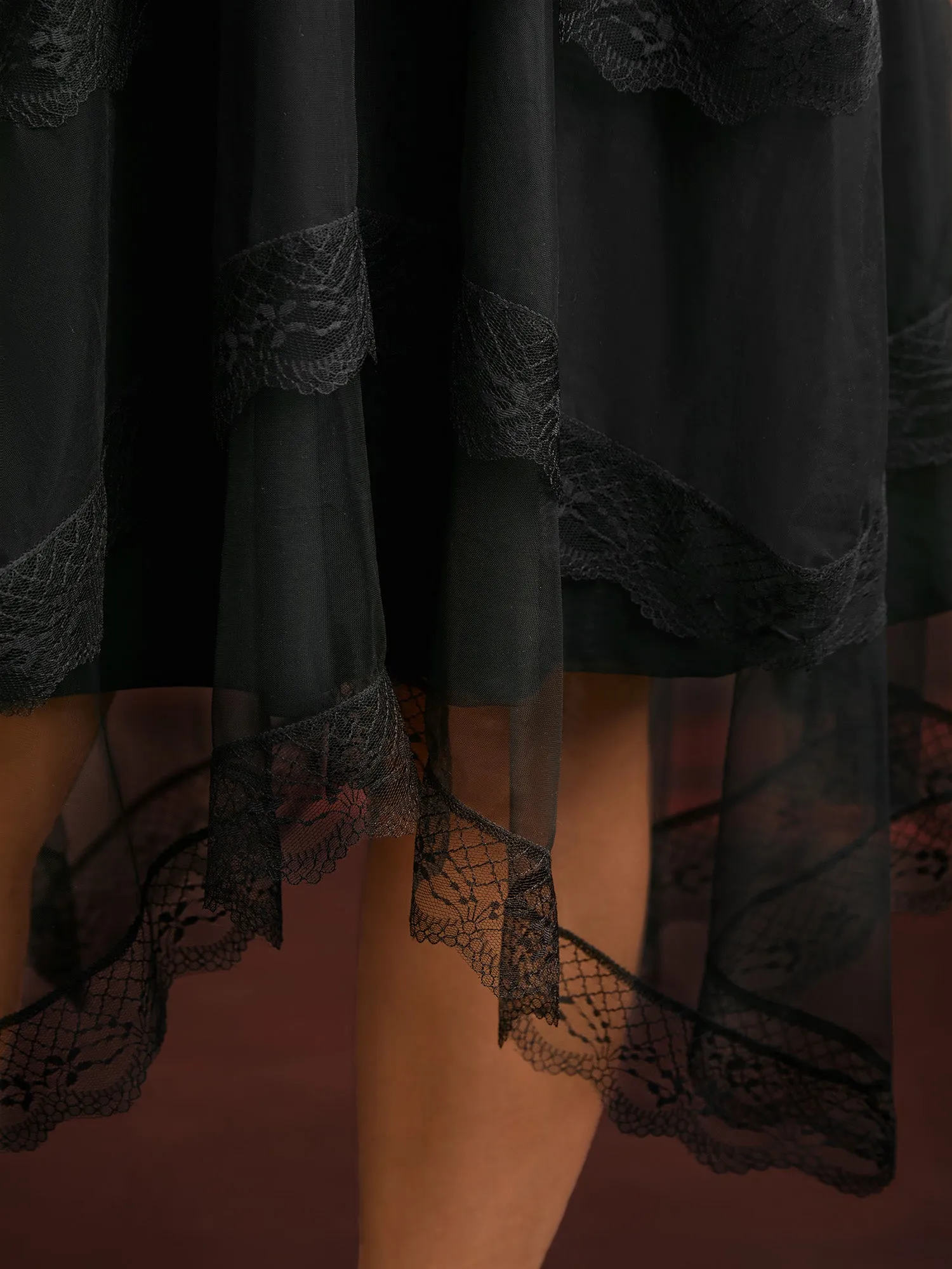 Gothic Laced Asymmetrical Hemline Skirt sold by Bloomchic product image thumbnail 3