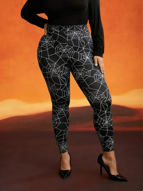 Spider Web Printed Slim-Fit Pants sold by Bloomchic