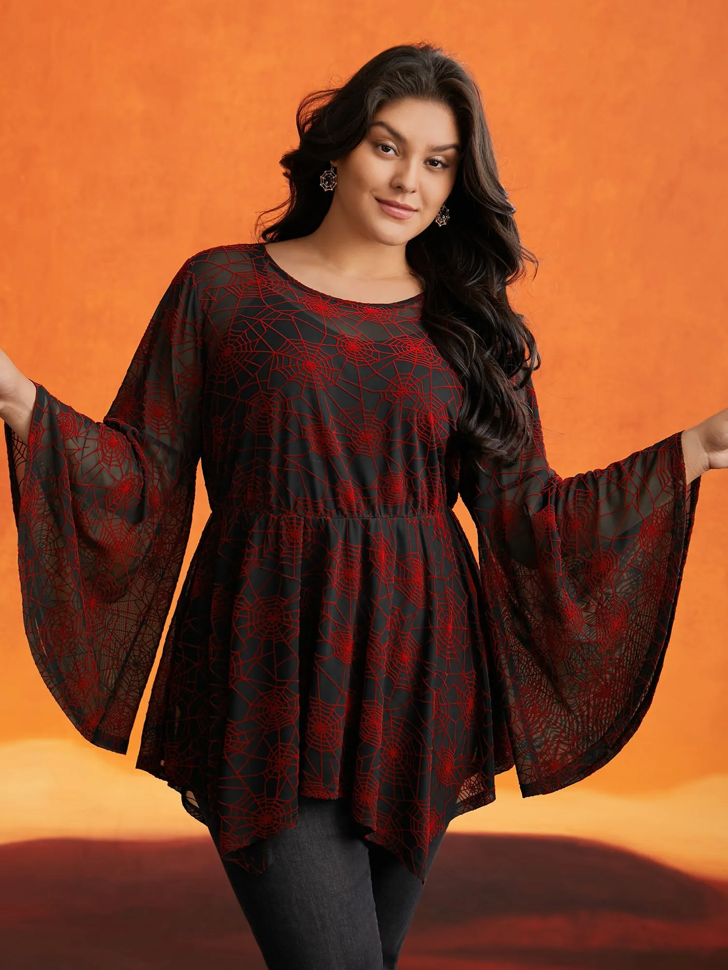 Elastic Mesh Webbed Wonder Blouse sold by Bloomchic