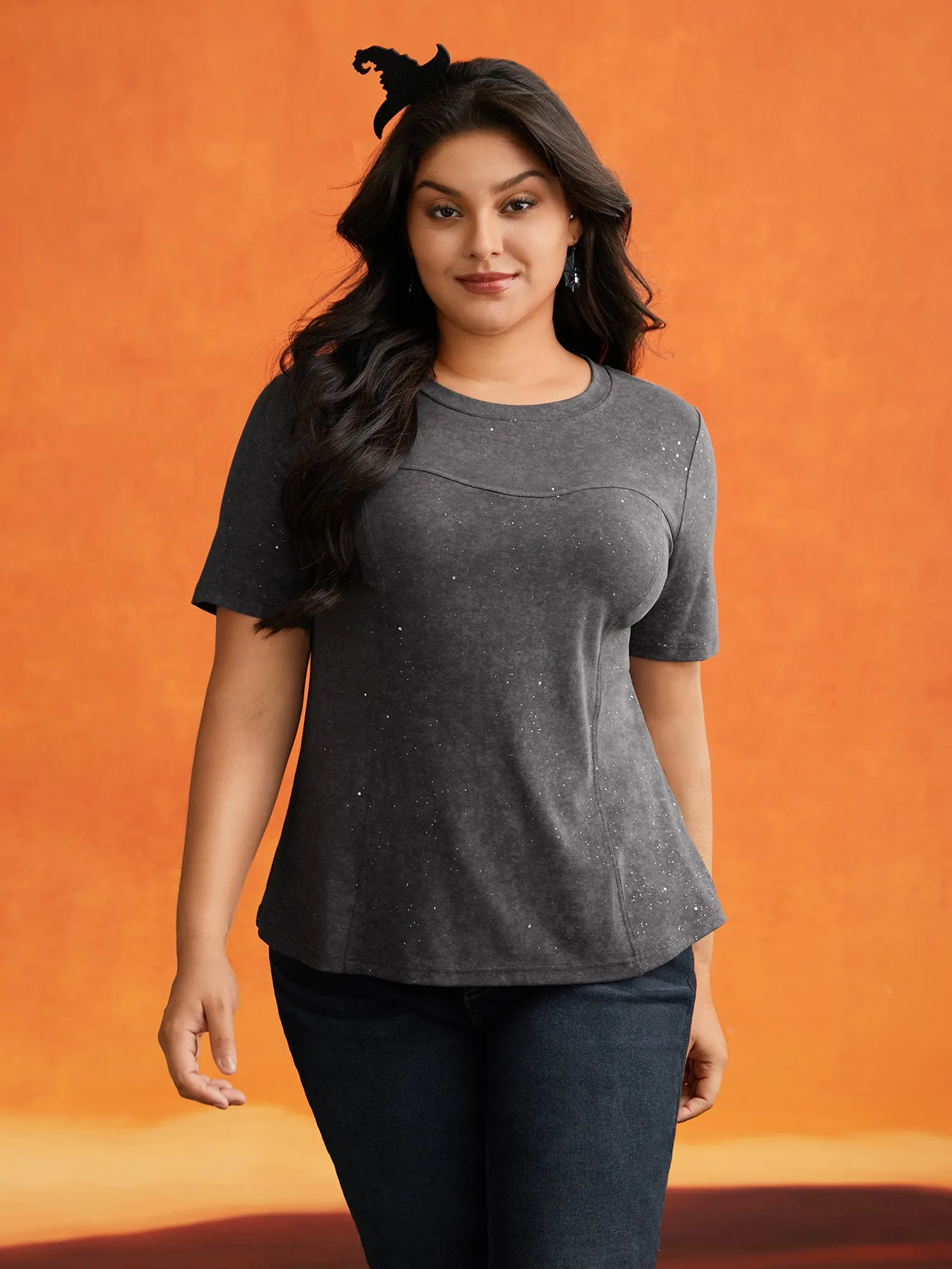 Gleaming Textured Sequin Slim-Fit T-shirt sold by Bloomchic
